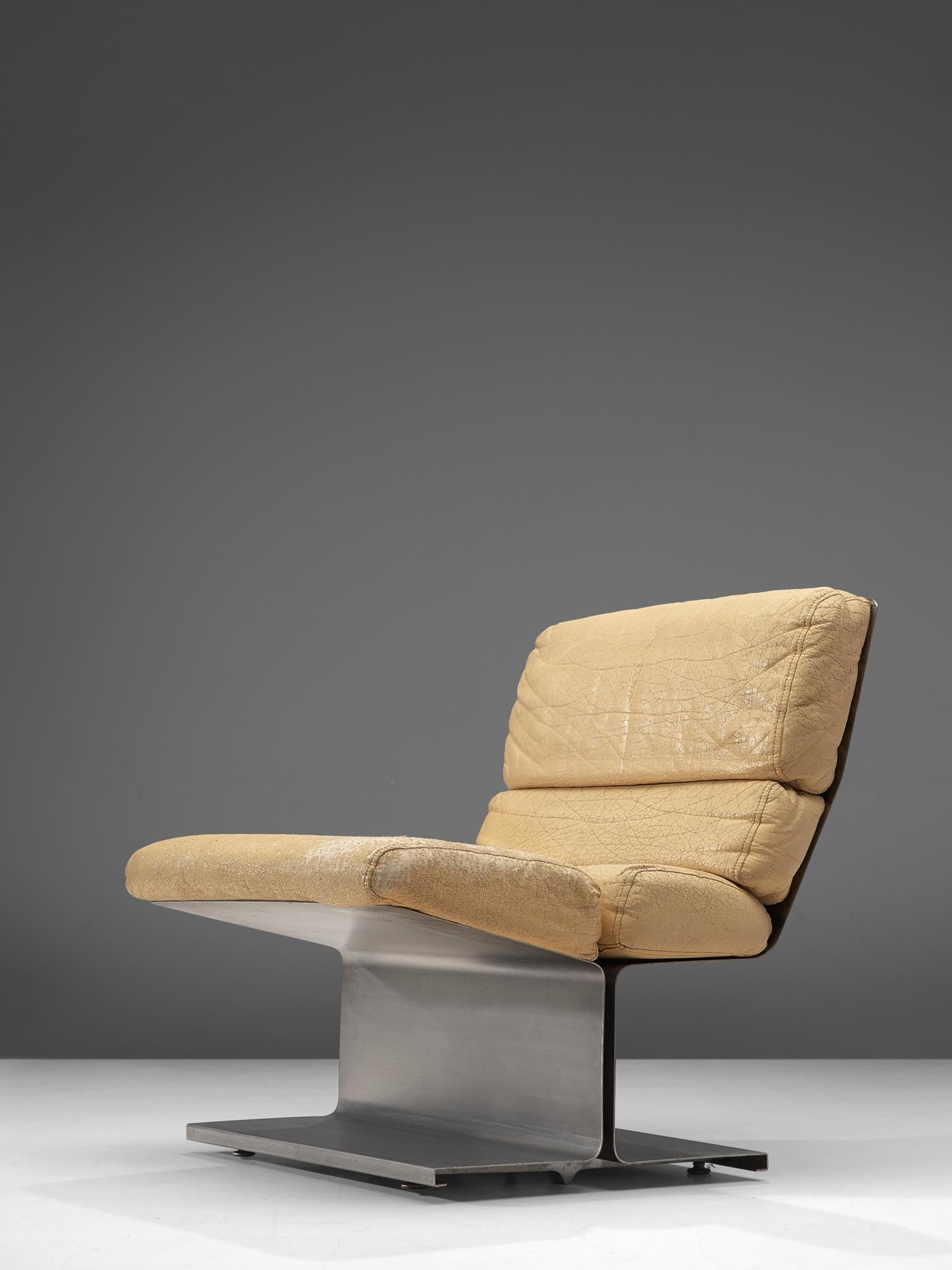 Late 20th Century François Monnet Slipper Chair with Ottoman in Steel and Leather
