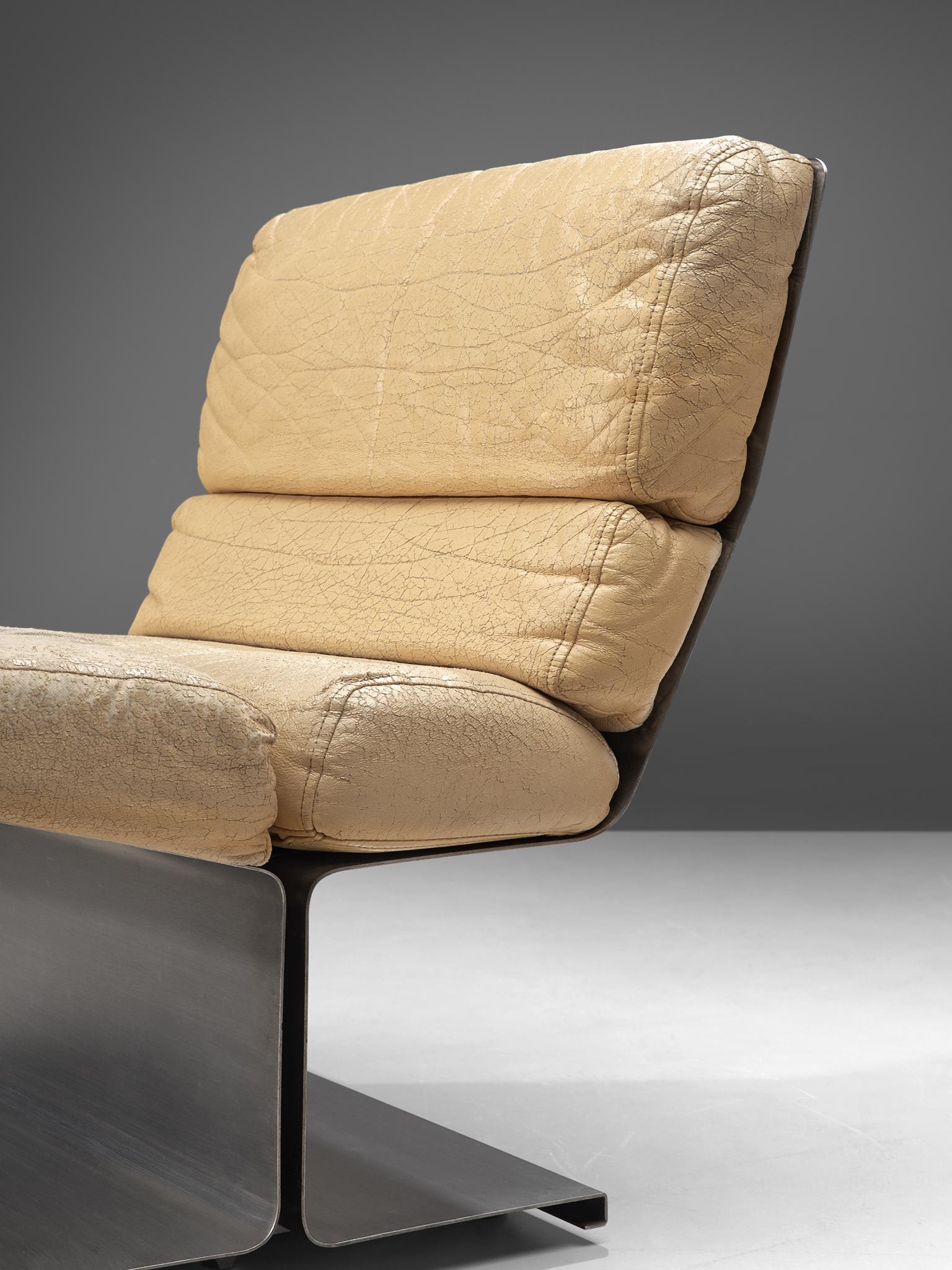 François Monnet Slipper Chair with Ottoman in Steel and Leather 2