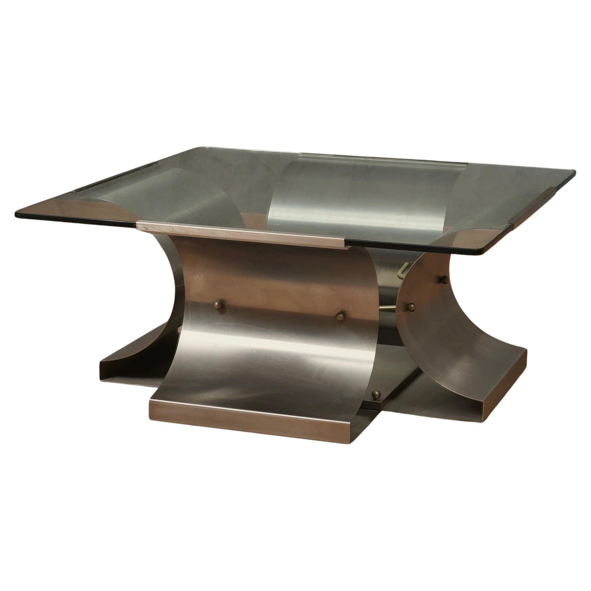 Francois Monnet Steel and Glass Mid-Century Sofa Table, 1970 For Sale