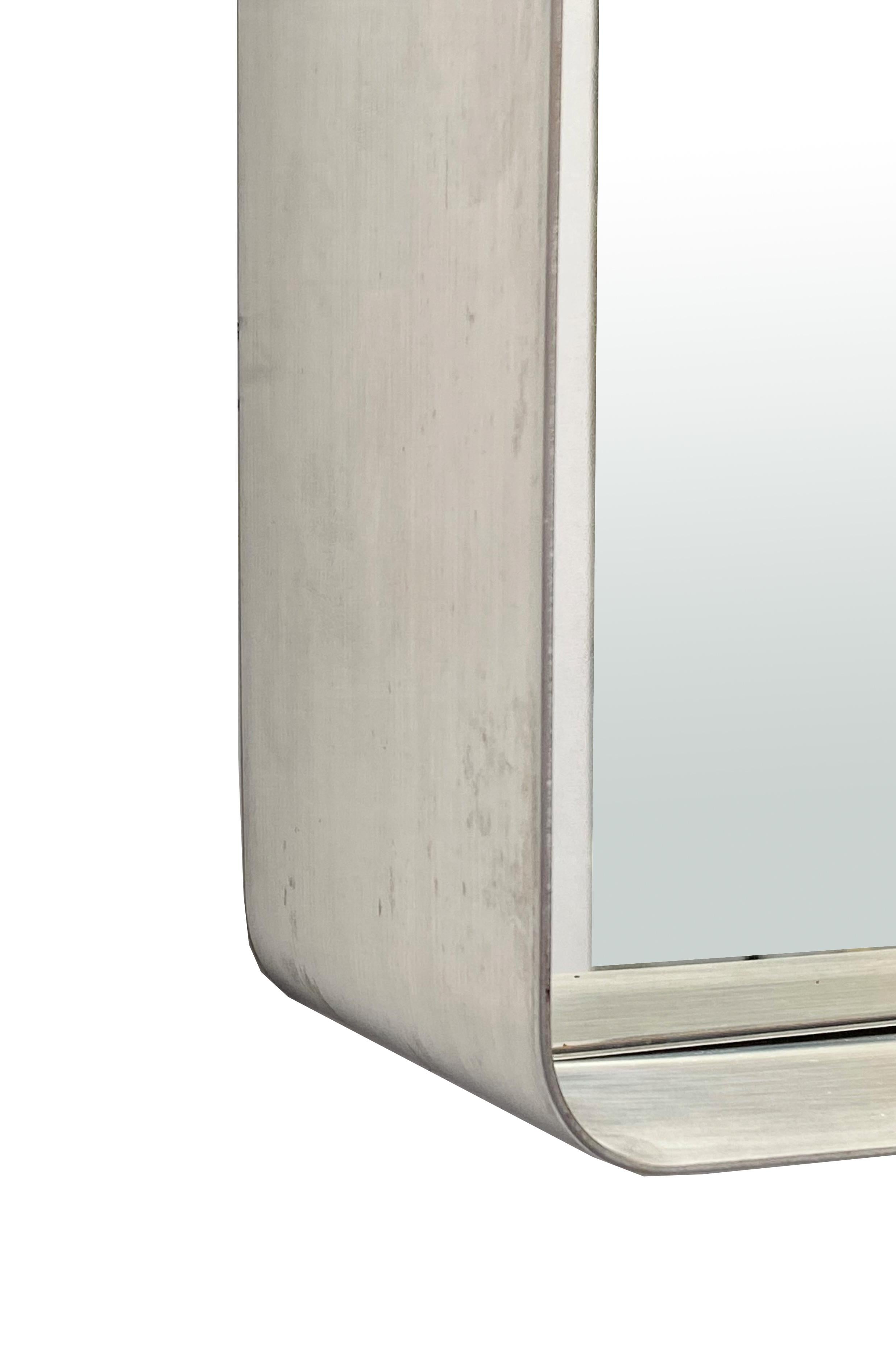 Late 20th Century Francois Monnet Style Rectangular Brushed Stainless Wall Mirror, 1970s