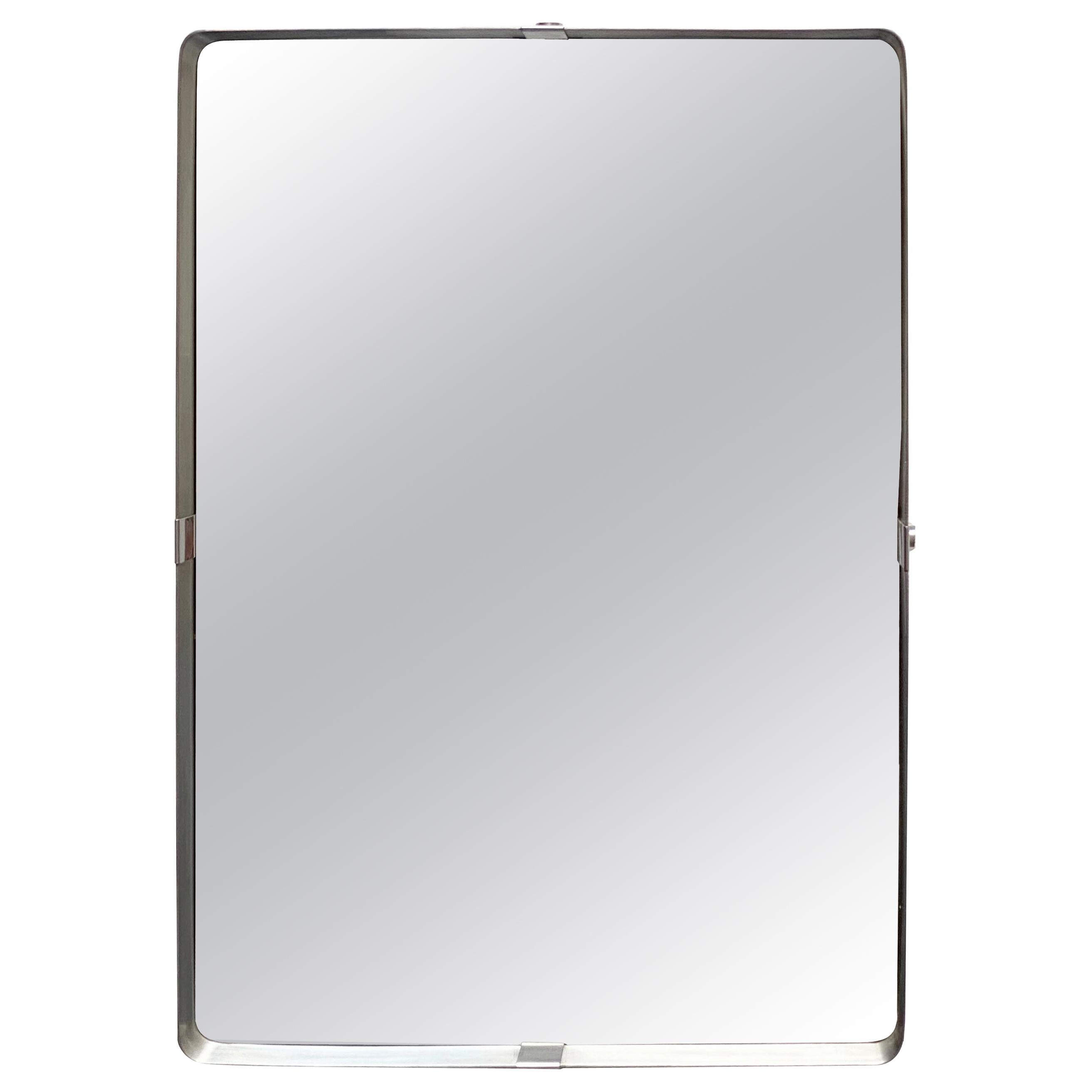 Francois Monnet Style Rectangular Brushed Stainless Wall Mirror, 1970s
