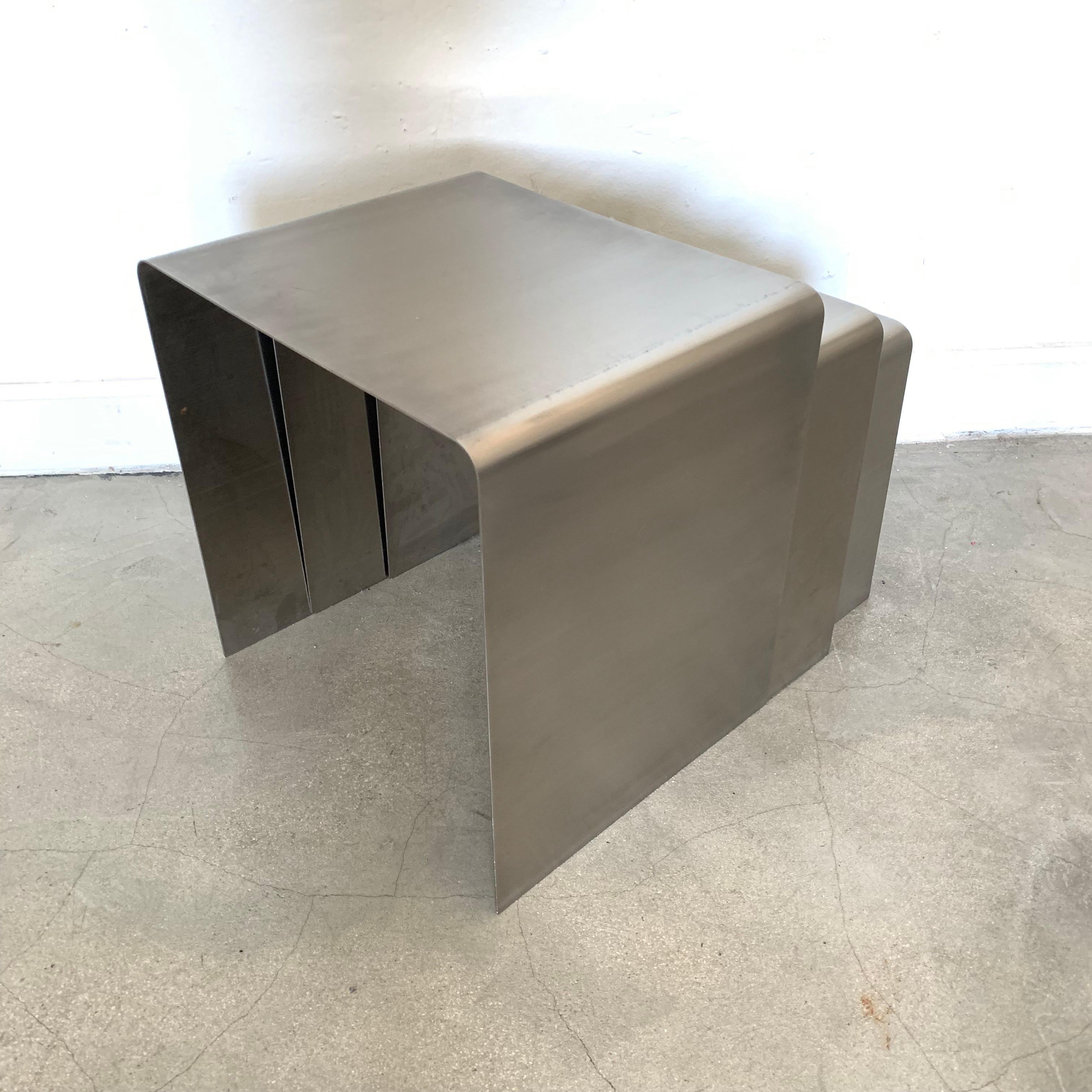 Mid-Century Modern François Monnet Waterfall Bent Steel Nesting Ocassional Side End Tables by Kappa
