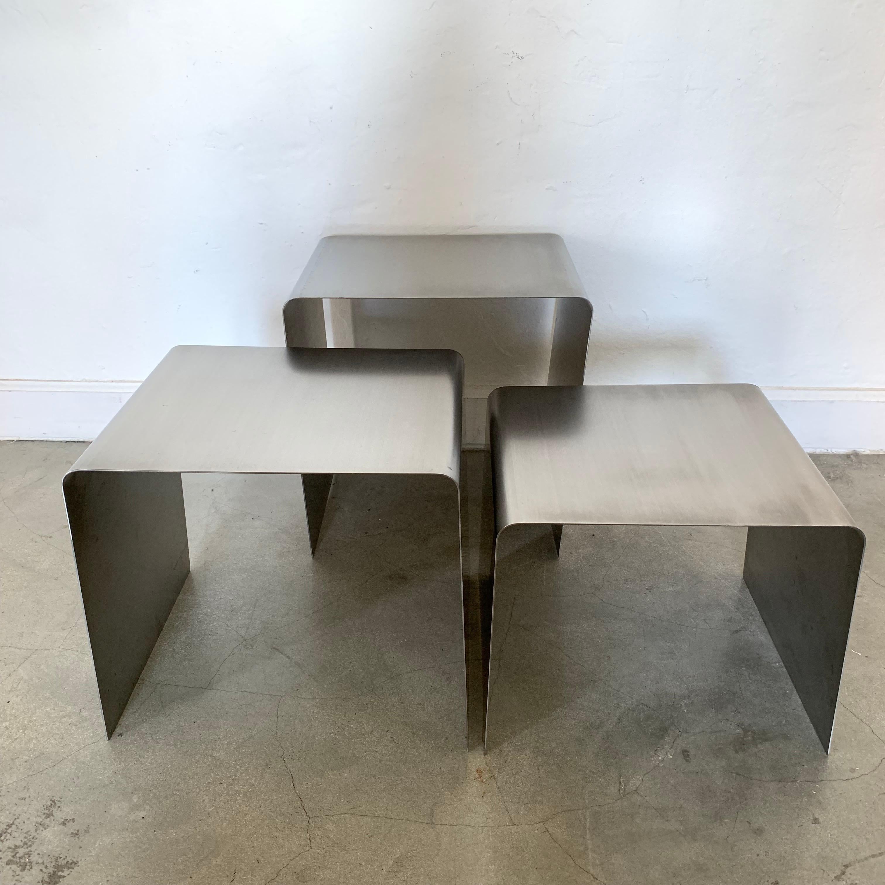 French François Monnet Waterfall Bent Steel Nesting Ocassional Side End Tables by Kappa