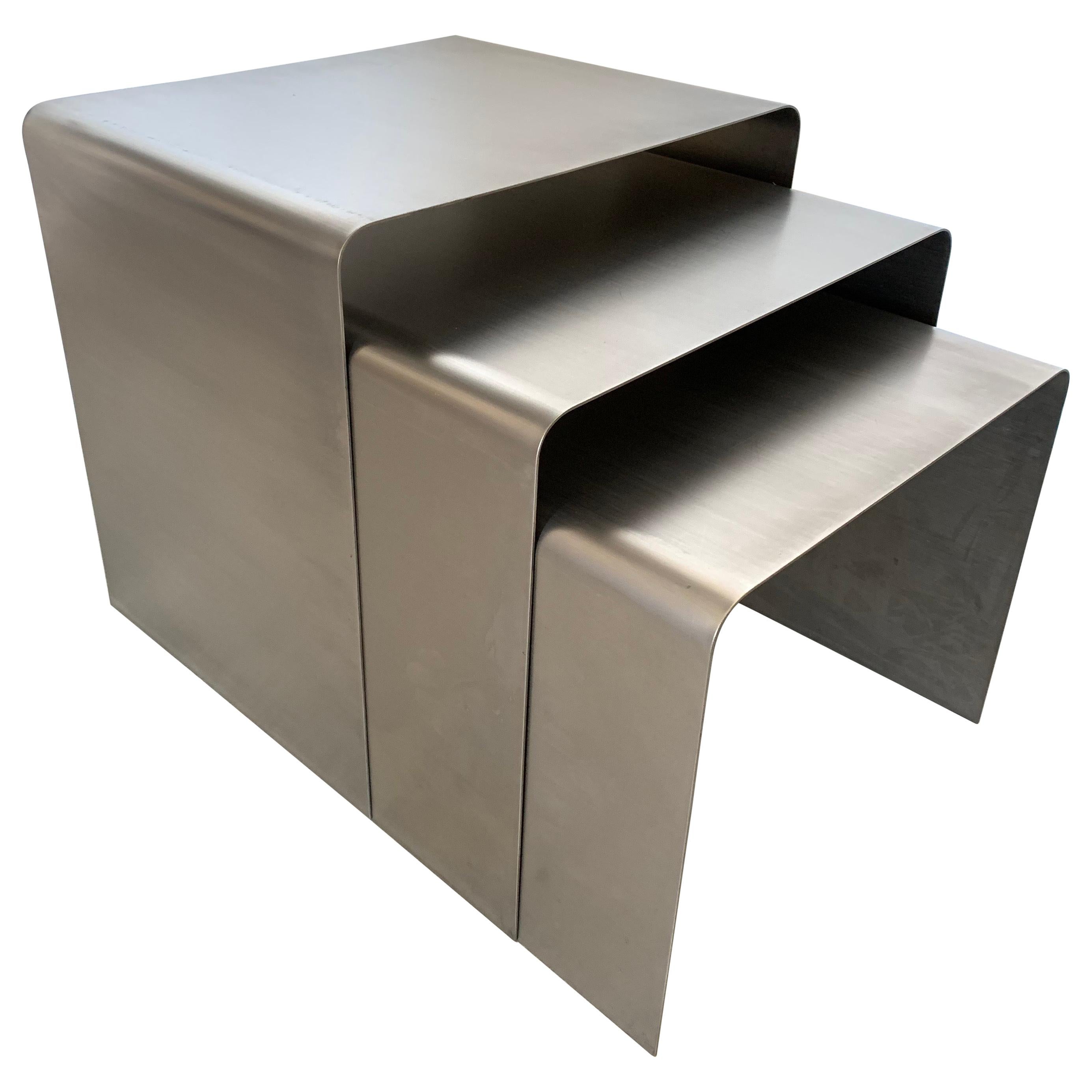 François Monnet Waterfall Bent Steel Nesting Ocassional Side End Tables by Kappa