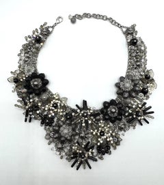 Francois Montague, Paris Silver, Black, Smoke Grey & Crystal Bib Necklace