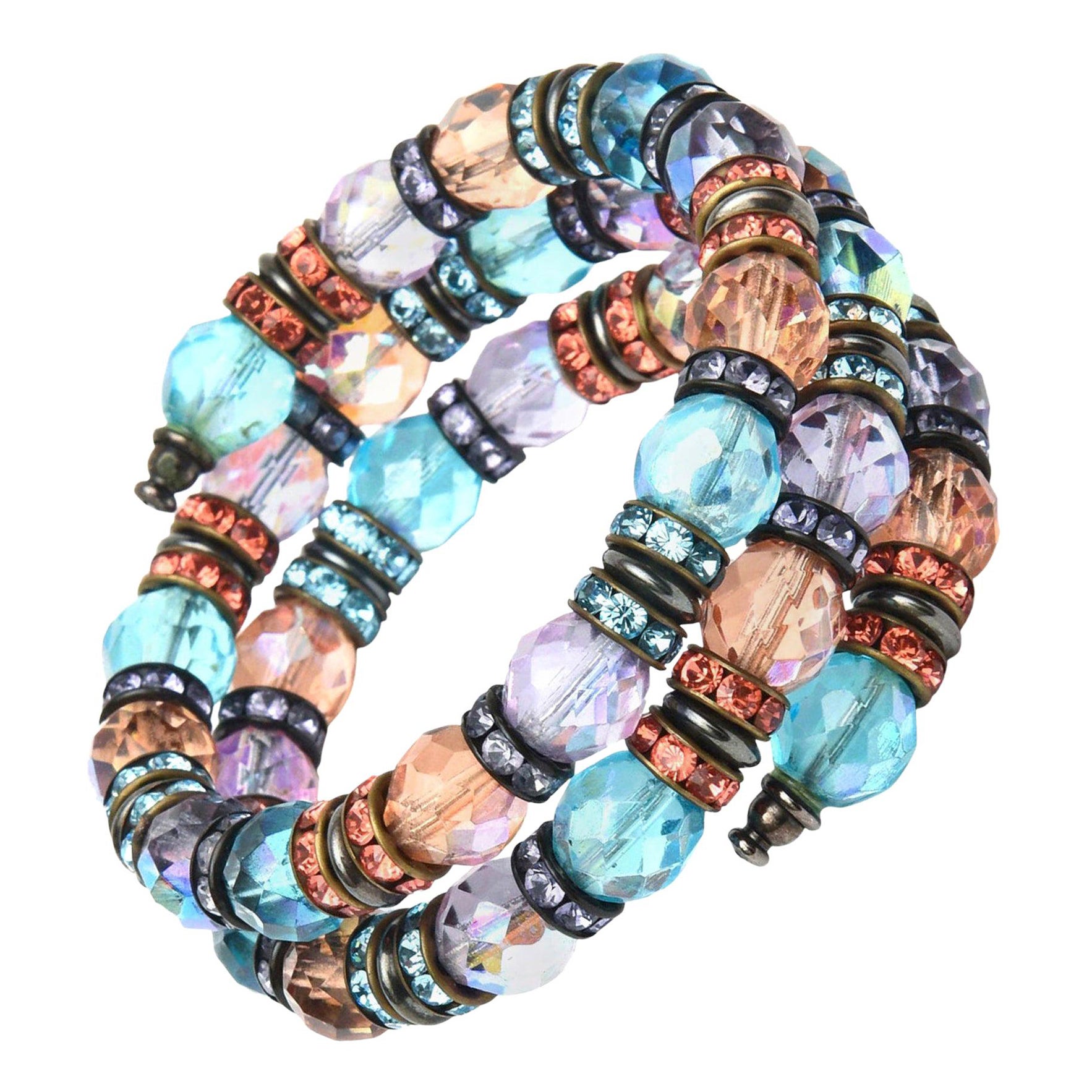 Francois Montague Rhinestone and Faceted Crystal Wrap Bracelet Vintage French