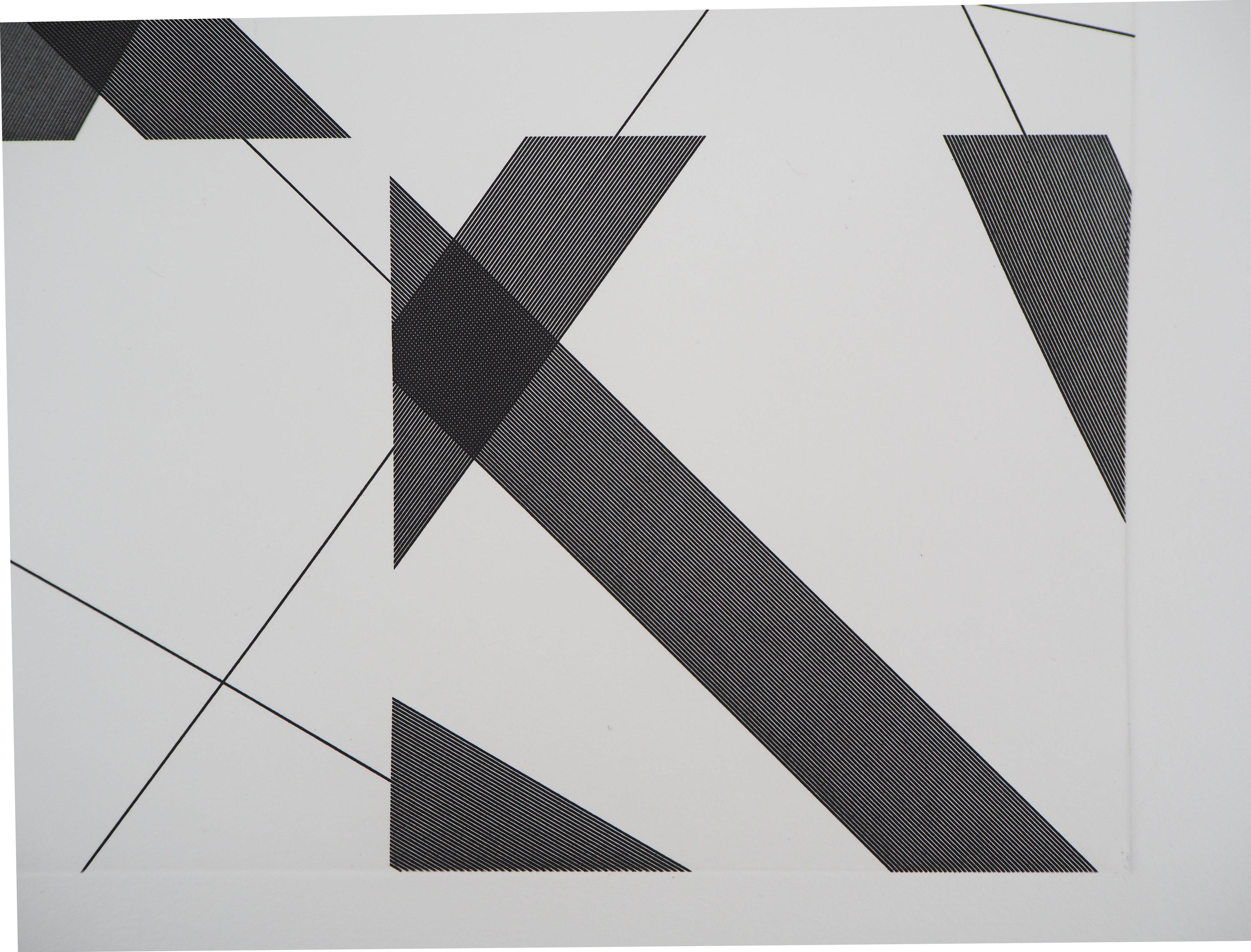 Op Art : Geometrical Abstraction - Original etching with aquatint - Gray Abstract Print by Francois Morellet