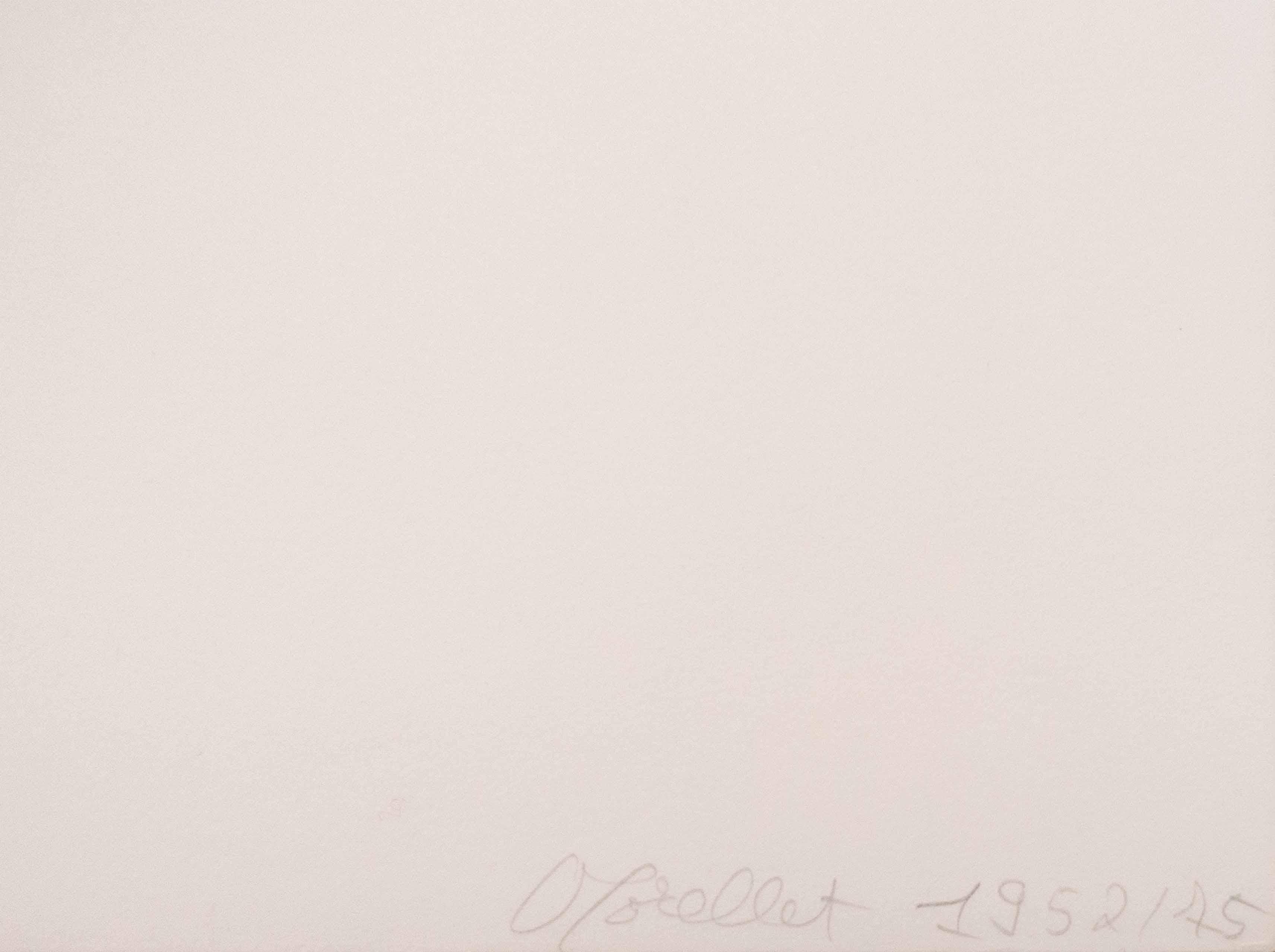 Original-Siebdruck auf Fabriano-Rosaspina-Papier von Francois Morellet, rechts unten mit Bleistift signiert und datiert, links nummeriert. Aus einer Mappe mit zehn Siebdrucken, die aus Werken zwischen 1952 und 1961 stammen, gedruckt von Plura
