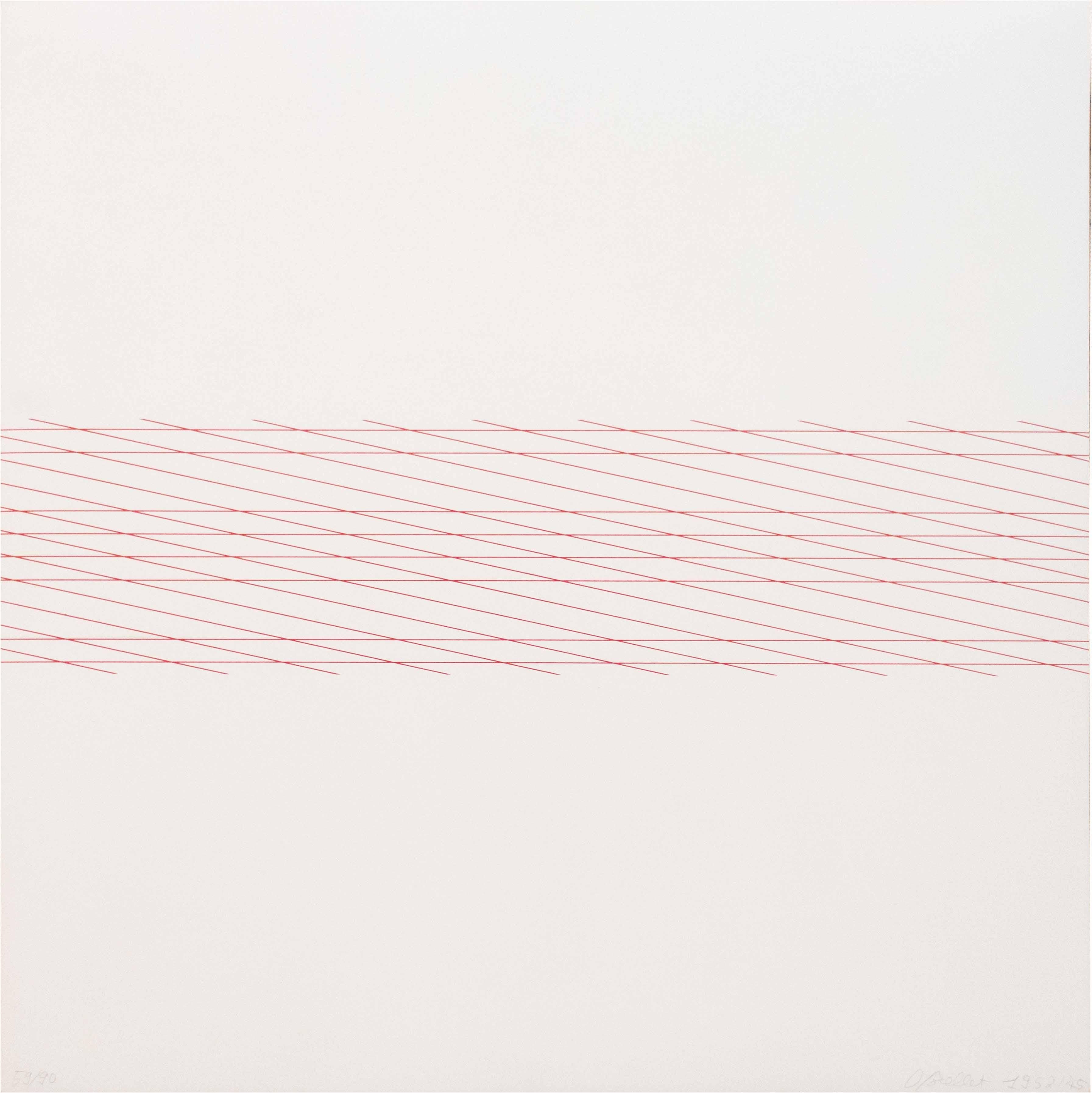 Francois Morellet Abstract Print - Trame, 1957-1975, Serigrafia, Astrazione geometrica, Bianco, Rosso