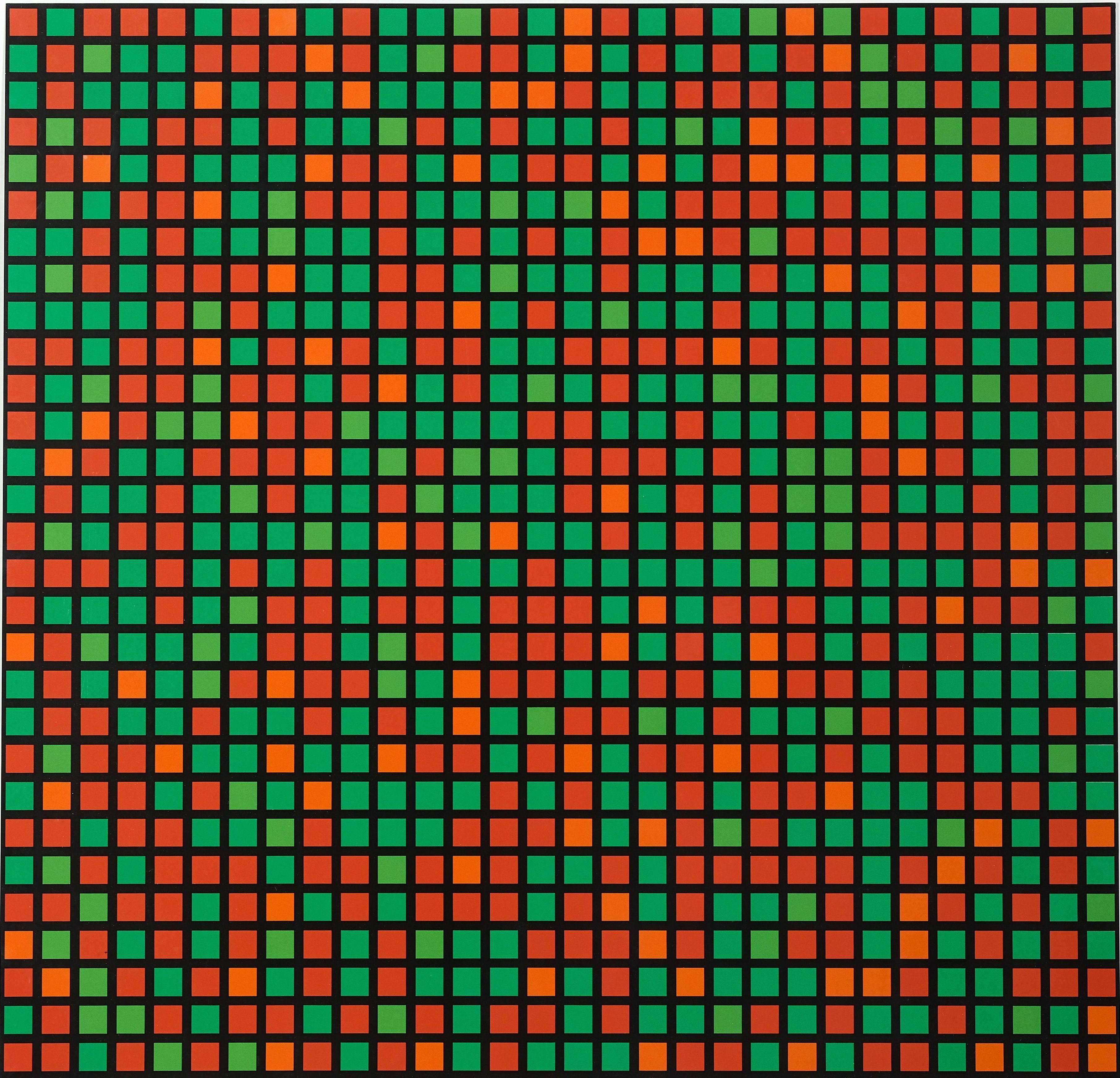 François Morellet Signed Limited Edition Silkscreen Print Chartres Vert Orange