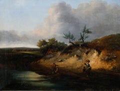François-Etienne Musin (1820-1888) - Huile encadrée, Oisiveté au bord de la rivière