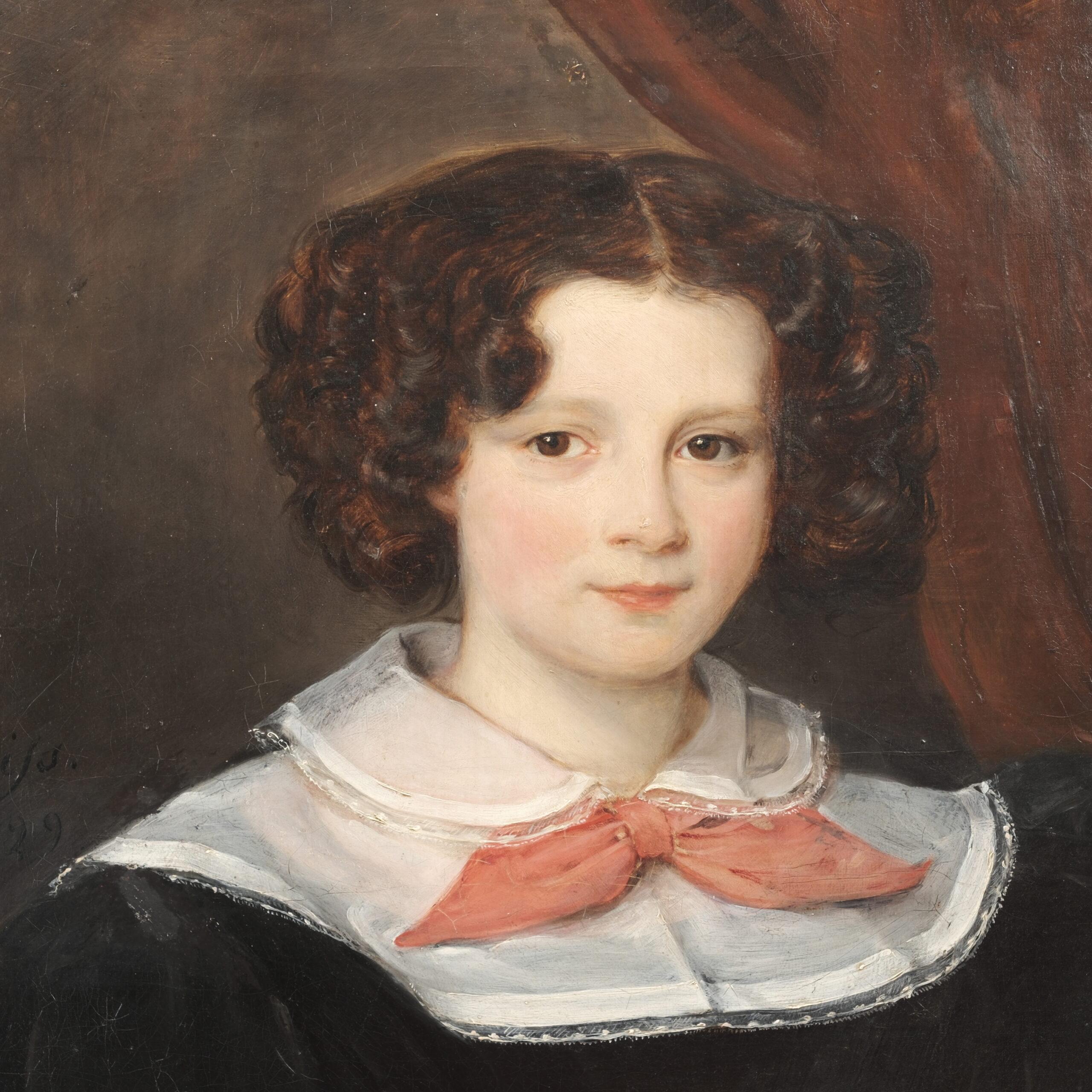 Peint à la main Francois Nicholas Riss (1804-1886) Portrait d'enfant Biedermeier du XIXe siècle  en vente