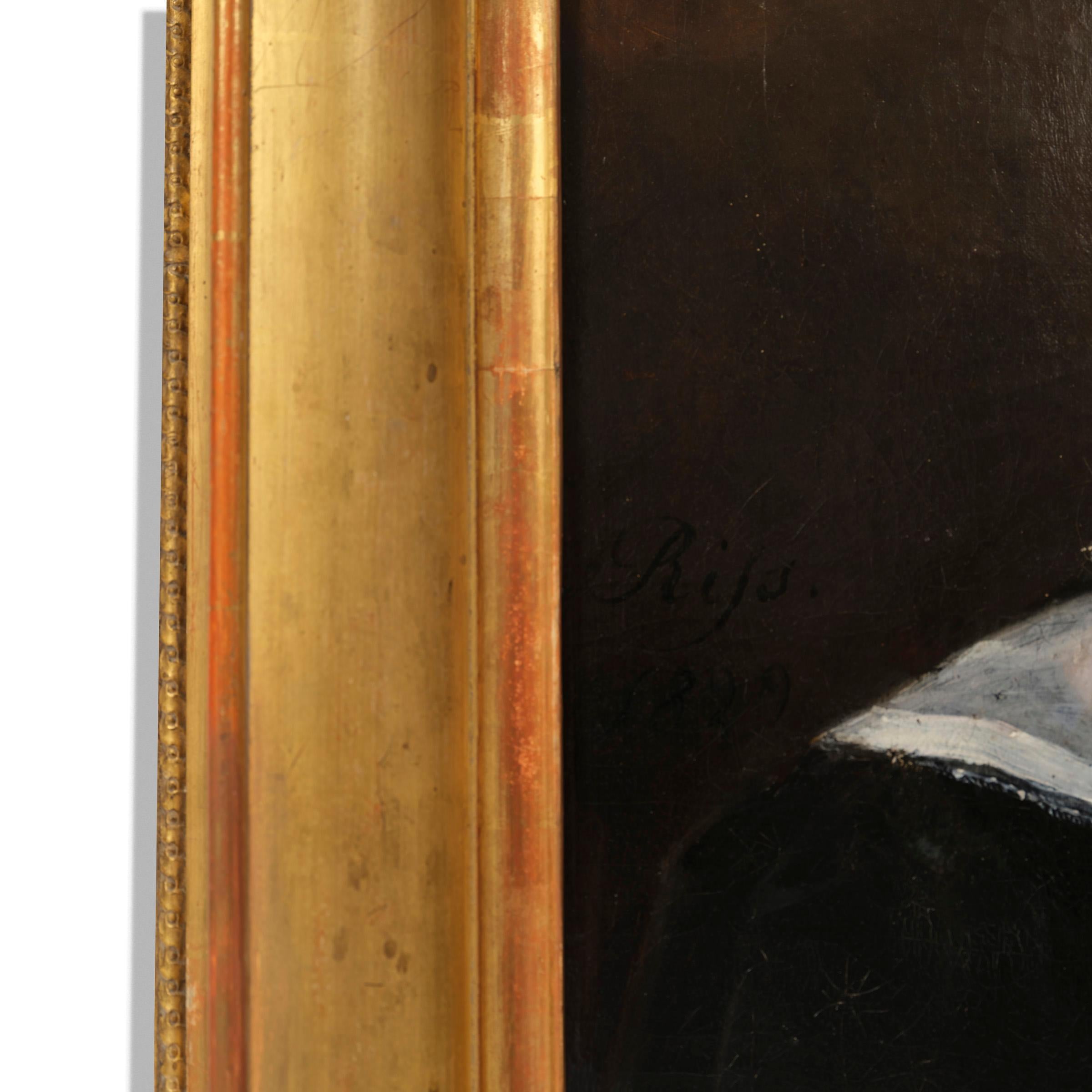 Dipinto a mano Francois Nicholas Riss (1804-1886) Ritratto di bambino Biedermeier del XIX secolo in vendita