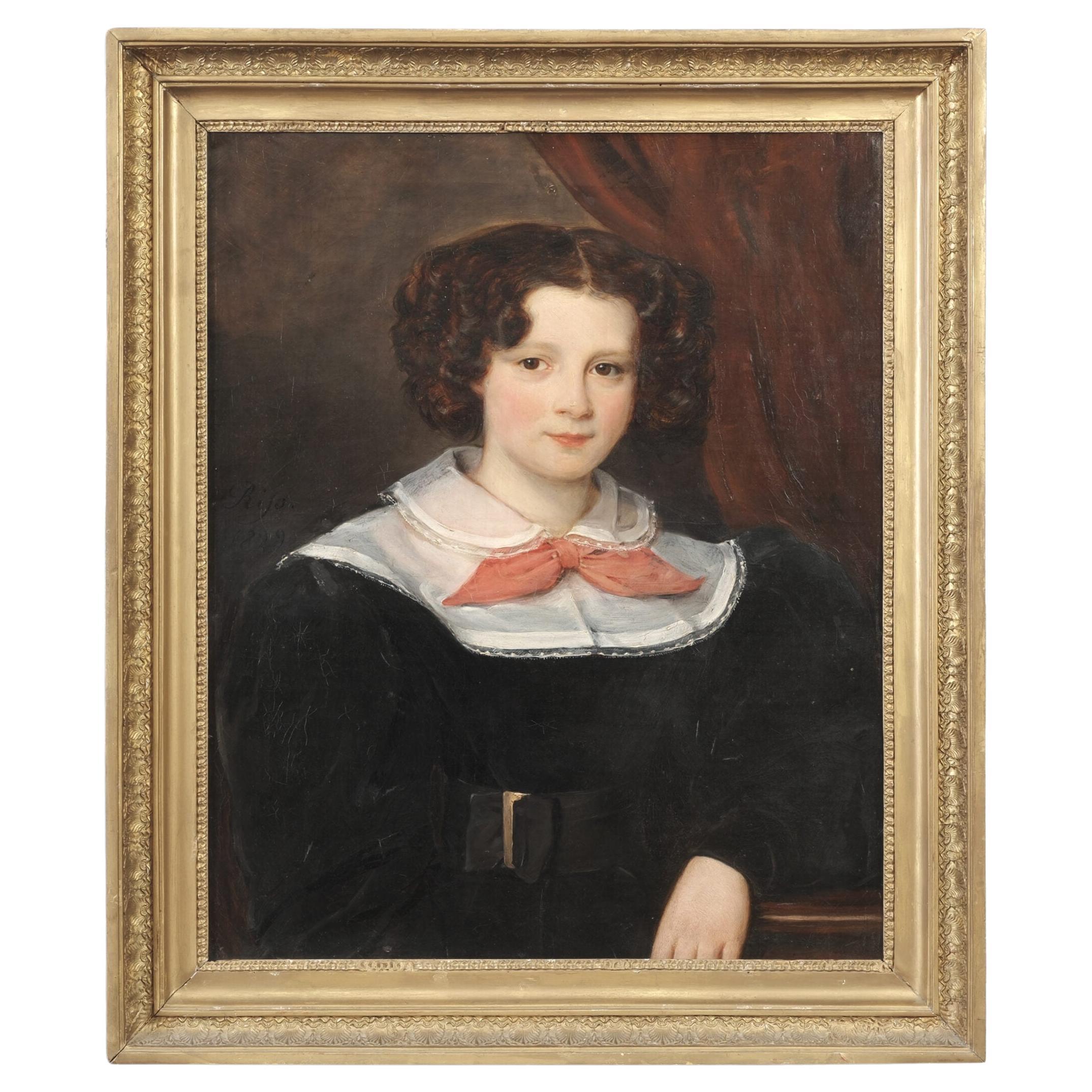 Francois Nicholas Riss (1804-1886) Portrait d'enfant Biedermeier du XIXe siècle  en vente