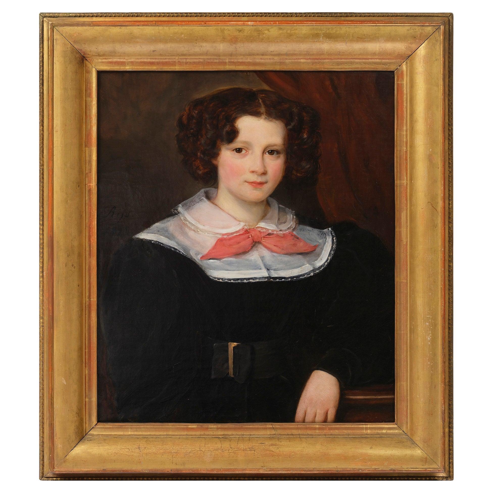 Francois Nicholas Riss (1804-1886) Retrato infantil Biedermeier del siglo XIX