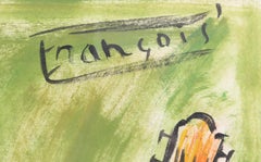 Niño con guitarra, gouache firmado con collage de François Paris