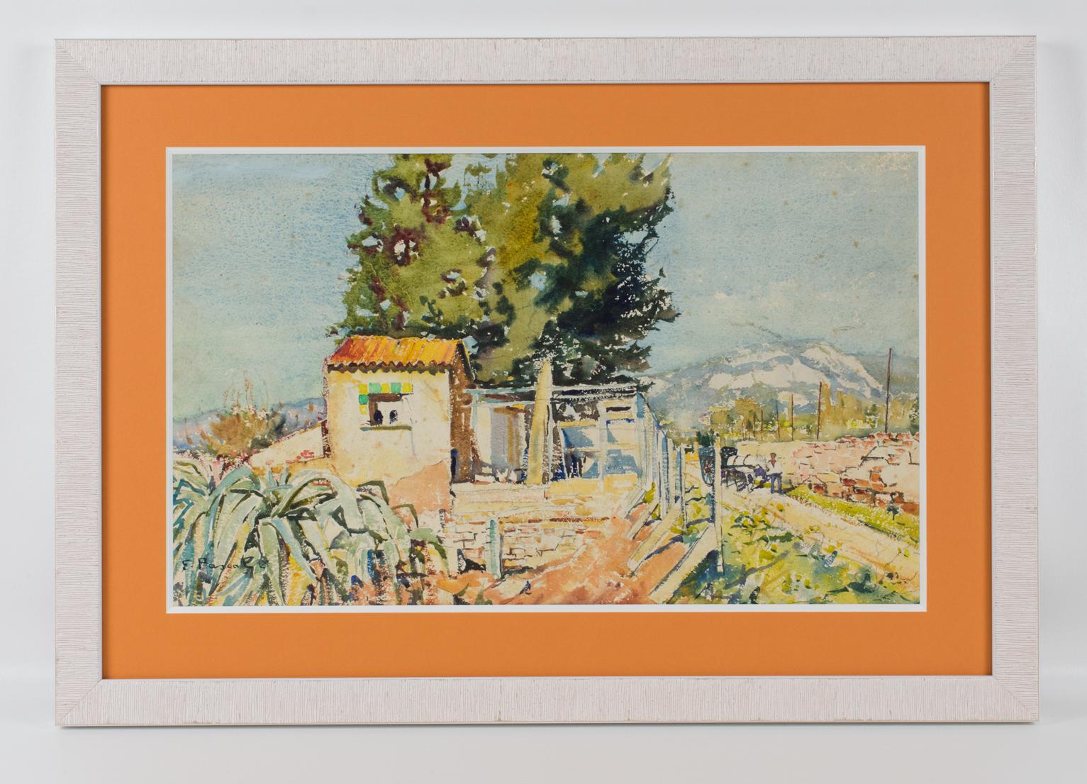 Landschaft in der Provence Aquarellgemälde von Francois Pascal, um 1940 im Angebot 11