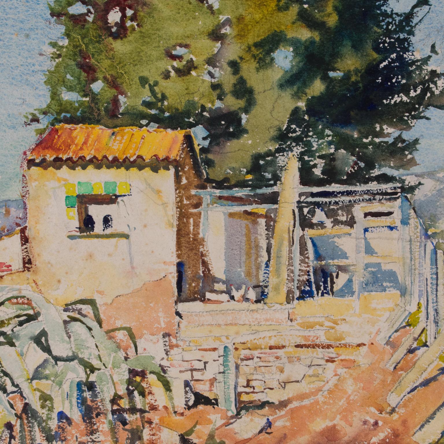 Landschaft in der Provence Aquarellgemälde von Francois Pascal, um 1940 im Angebot 6