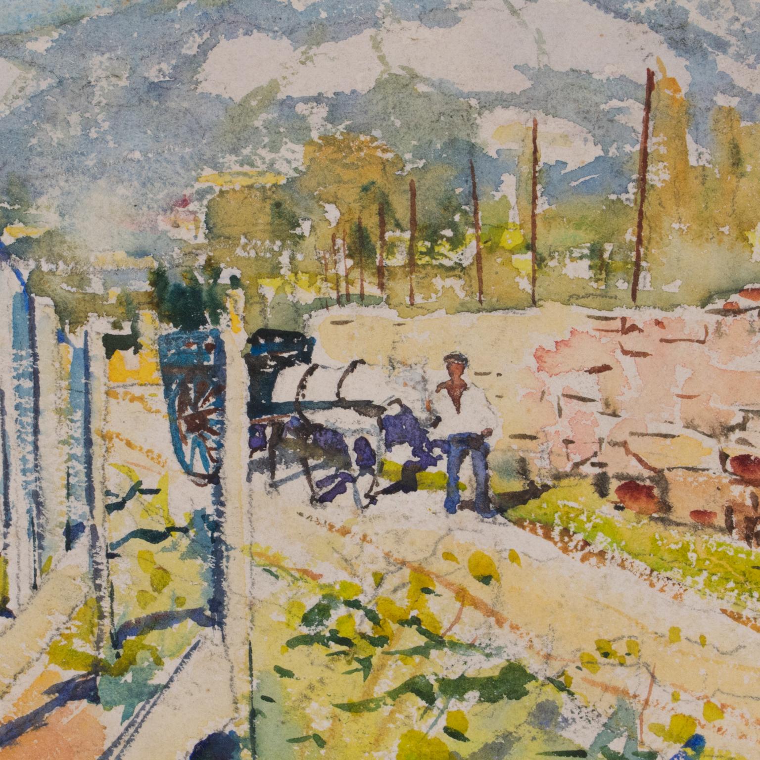 Landschaft in der Provence Aquarellgemälde von Francois Pascal, um 1940 im Angebot 7