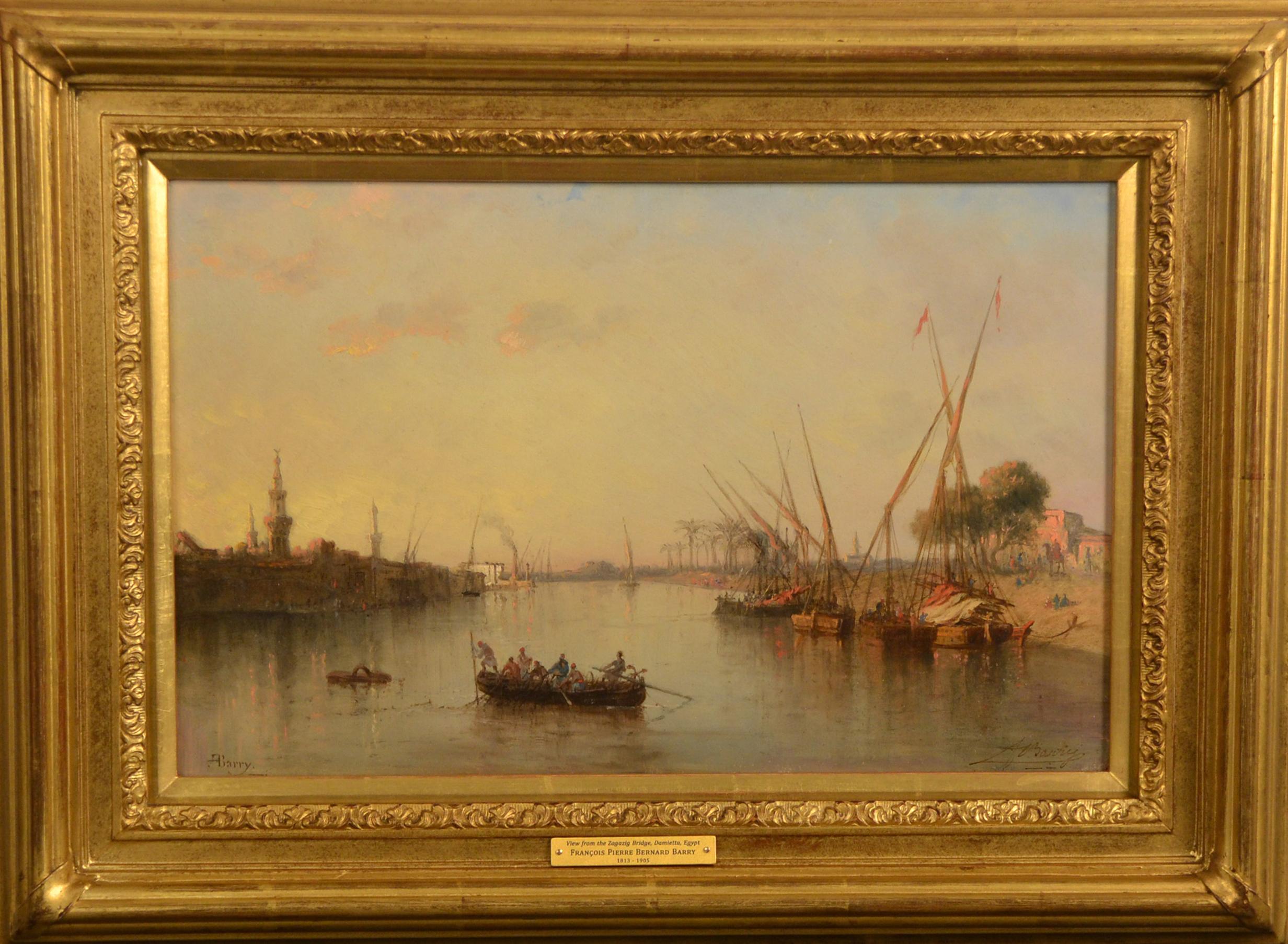 'Vue prise du Pont de Zagazig a Damiette' , Nile Delta , Egypt - Painting by François Pierre Barry 