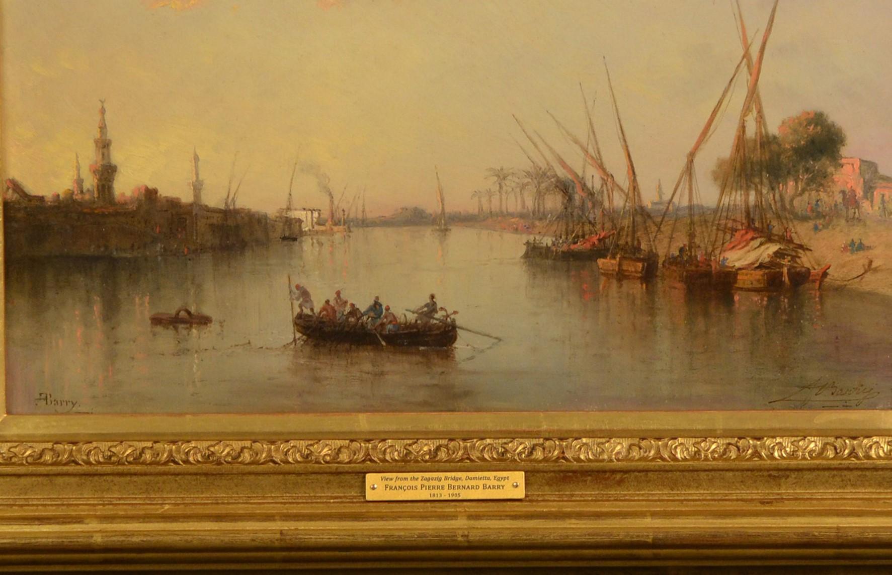 'Vue prise du Pont de Zagazig a Damiette' , Nile Delta , Egypt - French School Painting by François Pierre Barry 