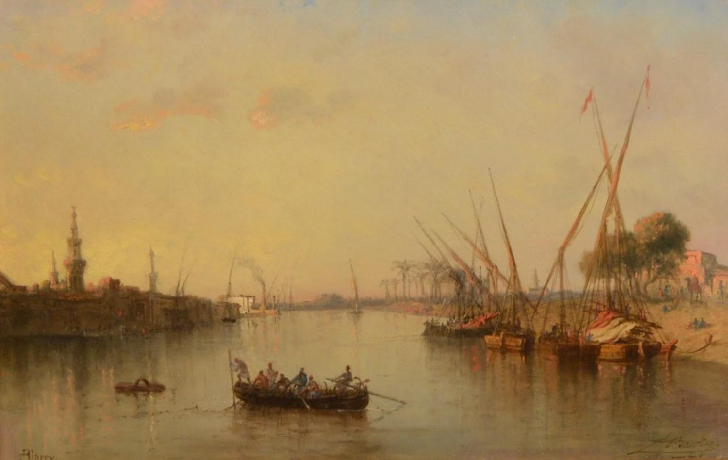 François Pierre Barry  Landscape Painting - 'Vue prise du Pont de Zagazig a Damiette' , Nile Delta , Egypt