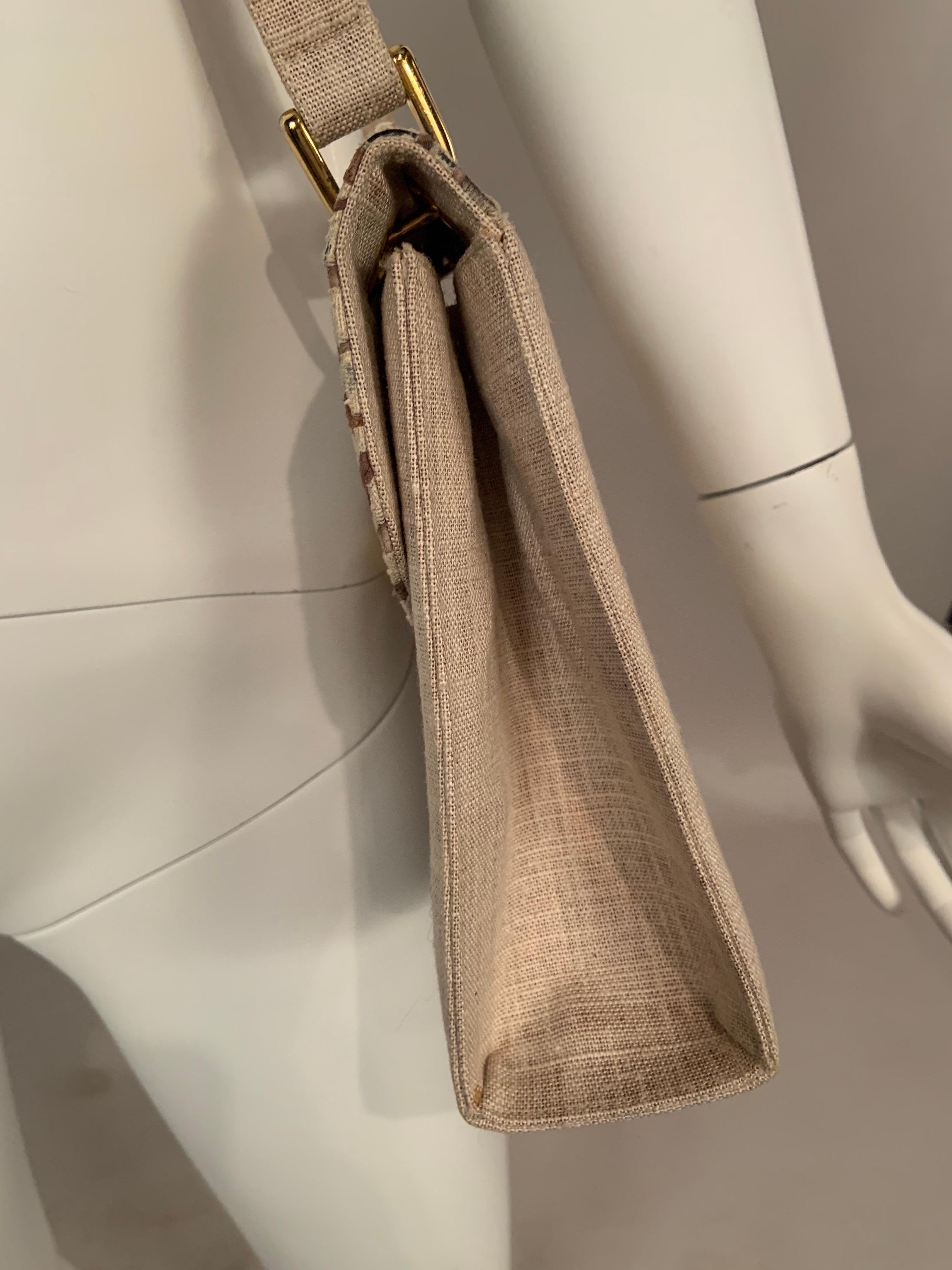 Brown Francois Pinet, Paris  Natural Linen Crossbody or Shoulder Bag For Sale