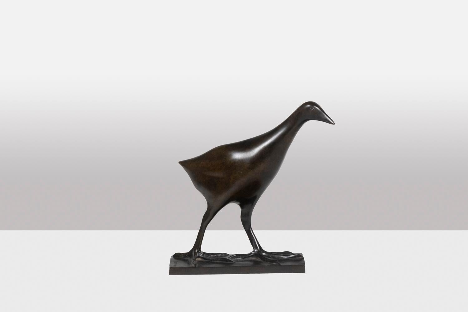 François Pompon.
Foundry Valsuani, edited by.

Sculpture entitled “Moorhen”. Bronze with brown patina, lost wax casting.

Stamp of the Foundry “cire perdeue C. Valsuani” on the terrace. Reproduction dated 2006. Numbered 9/25.
Reference: LS59753240B