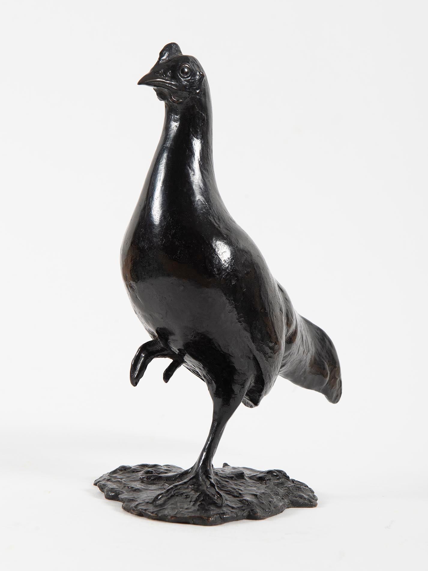 Poule cayenne - Poule faisanne, 1st proof, 1906
Bronze with a black patina
28 x 22 13 cm
Signed on the base : POMPON. Seal of the founder Cire Perdue A.A. Hebrard. Numbered (M)
Certificate of authenticity issued by Liliane Colas.

Provenance :