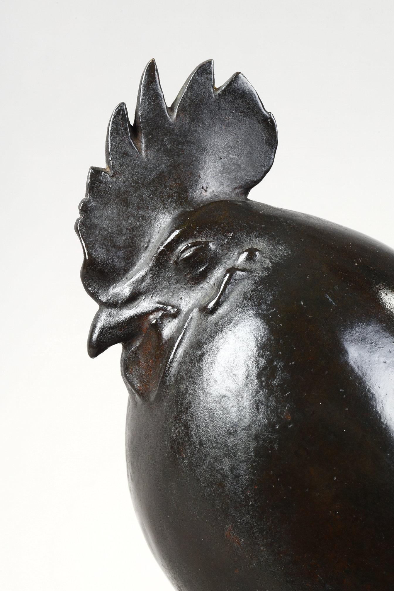 Rooster sleeping - Art Deco Sculpture by François Pompon