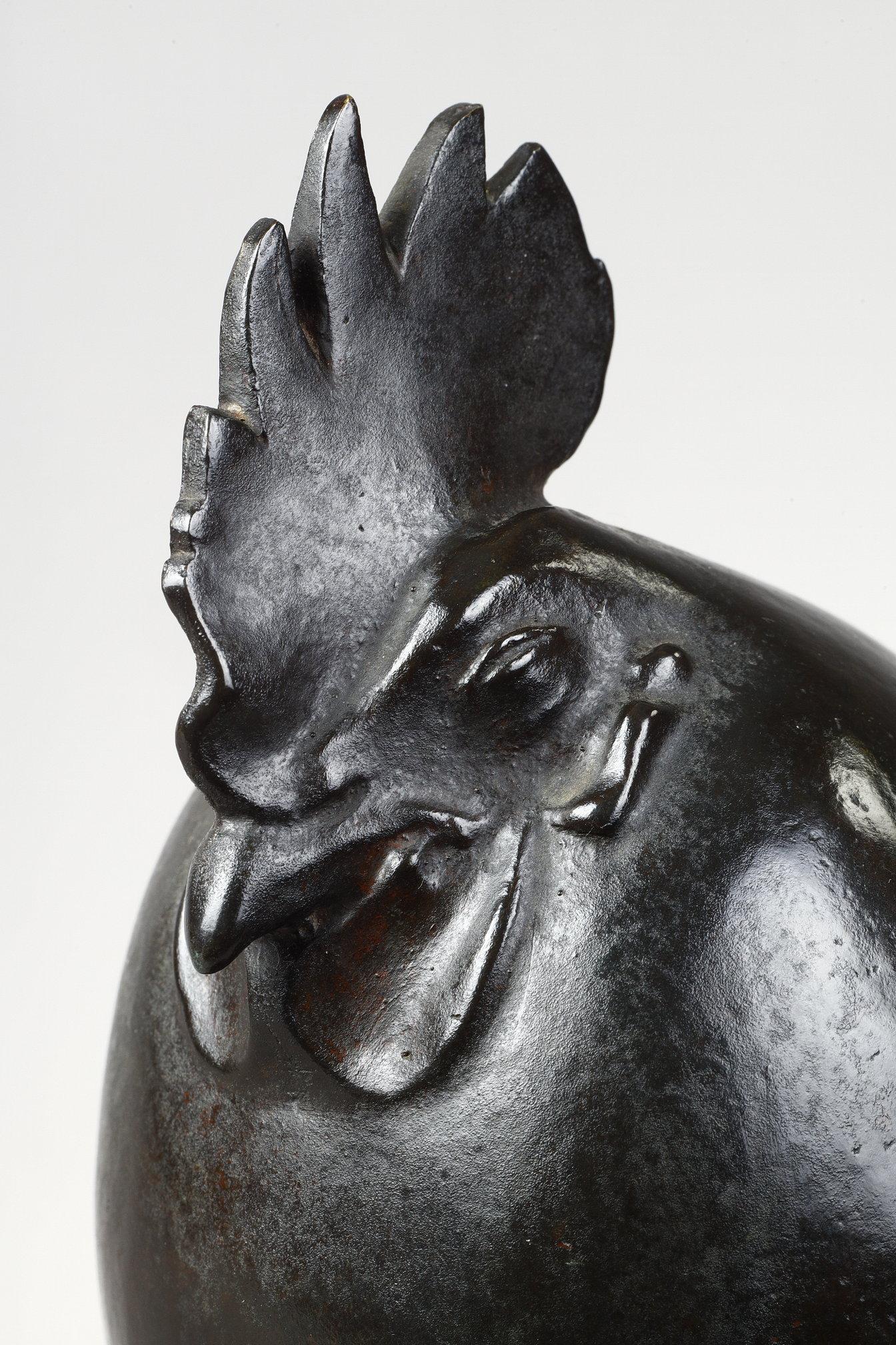 Rooster sleeping - Gold Figurative Sculpture by François Pompon