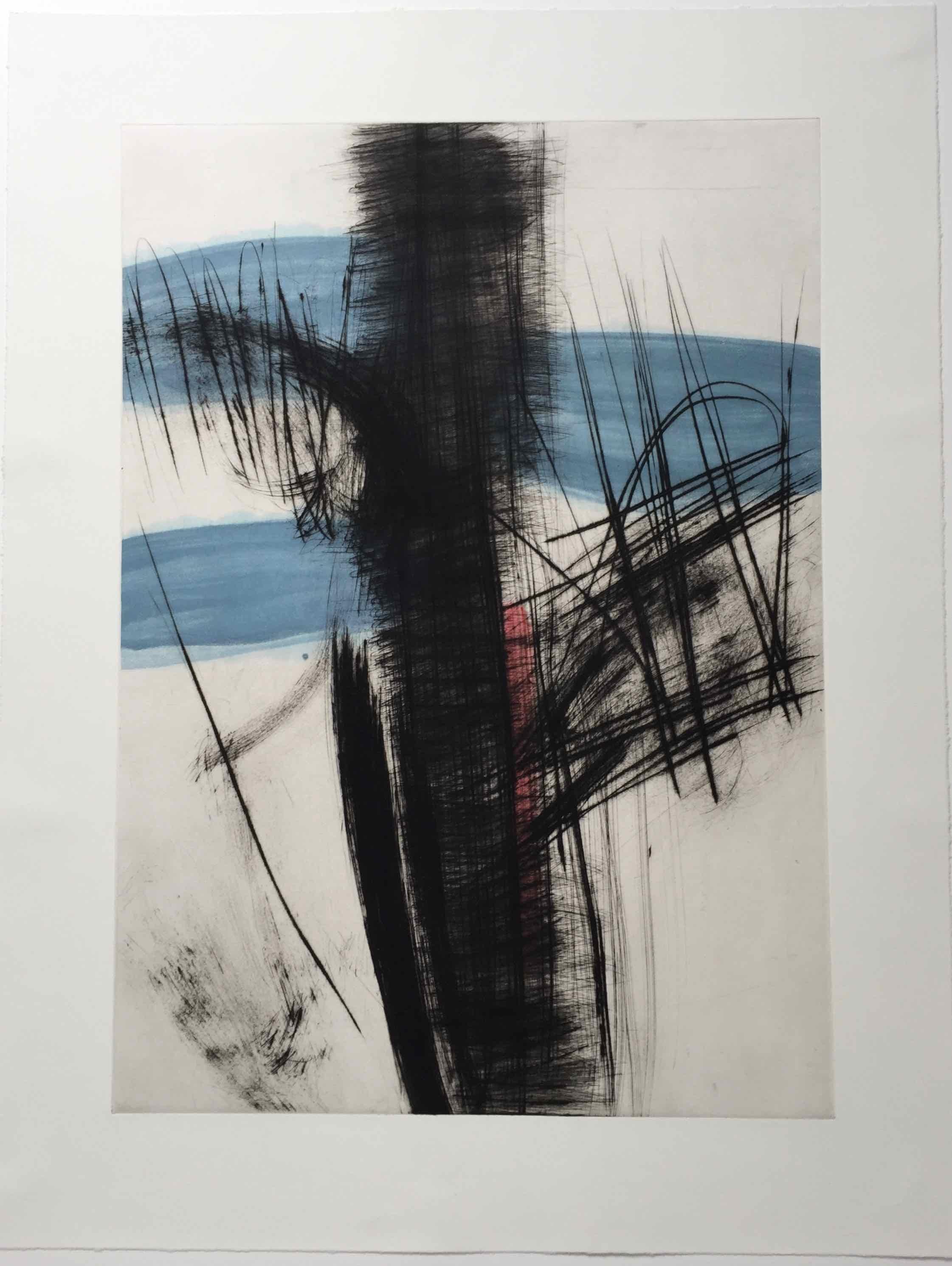 François Pont Abstract Print - Souche: Limited Edition Engraving with Unique Hand Painting