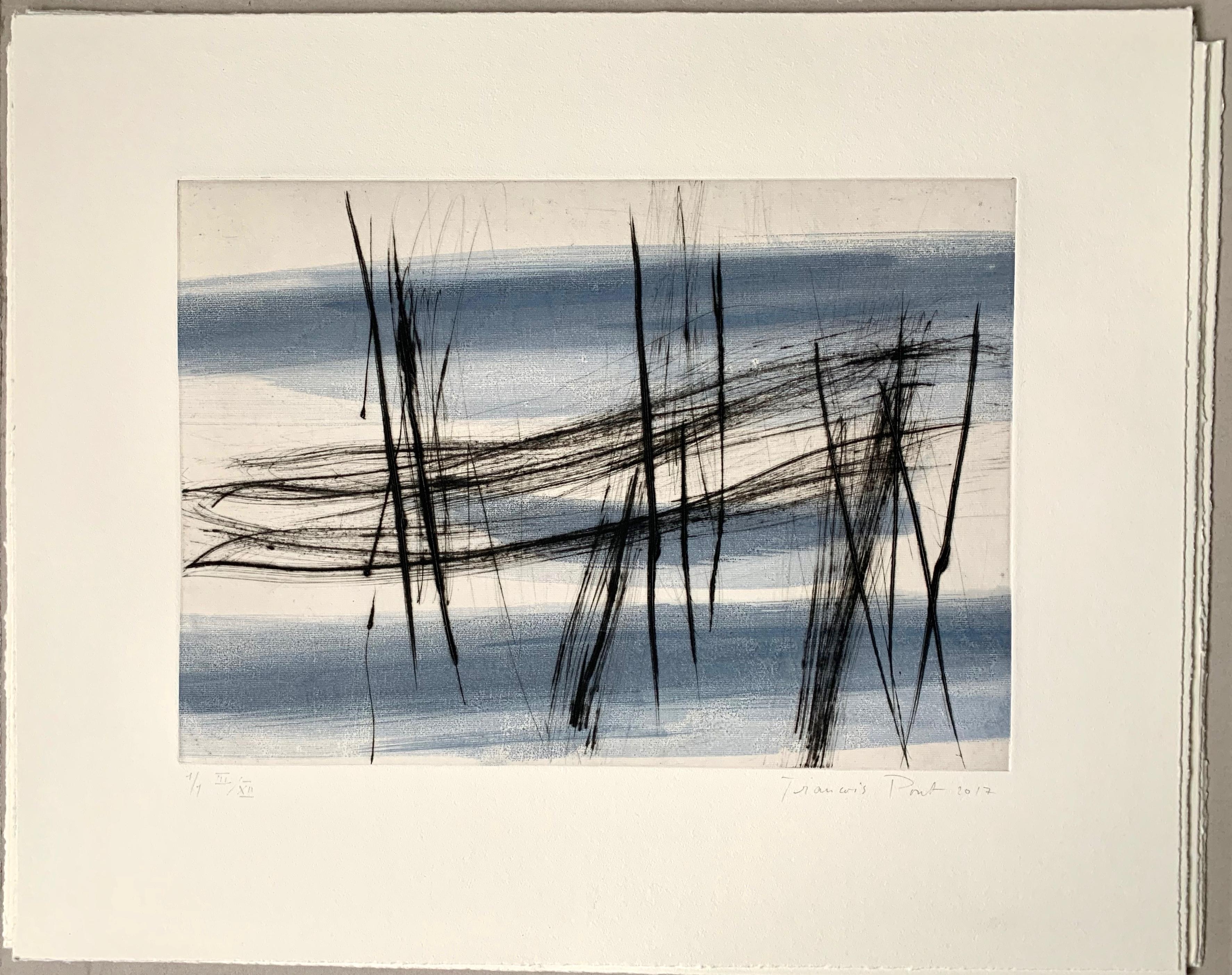 Traversée II (3): Editioned Engraving with Unique Hand Painting by François Pont For Sale 1