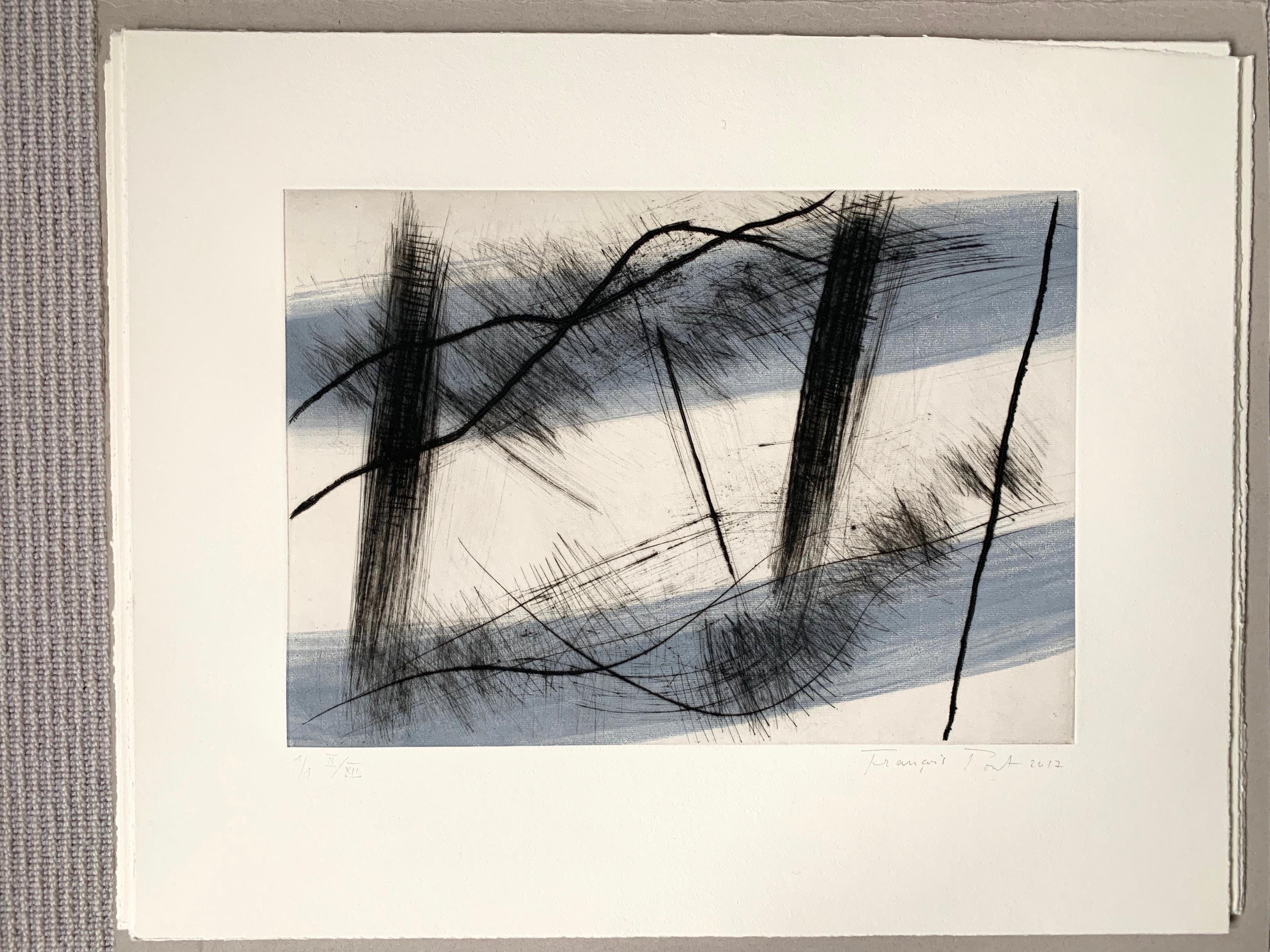 Traversée III (2): Editioned Engraving with Hand Painting by François Pont For Sale 2