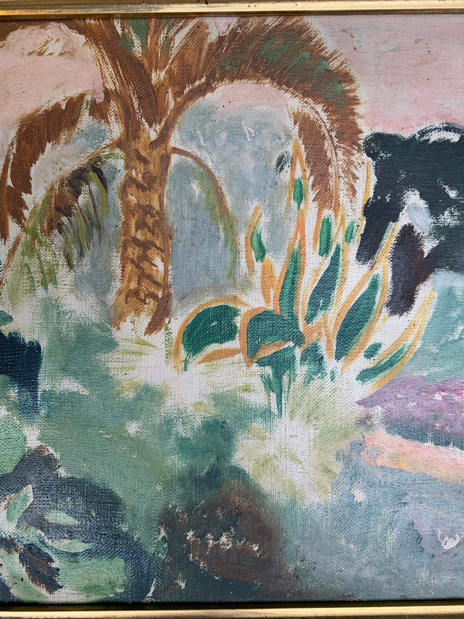 French Riviera Landscape with palm Trees. (Cannes ?). Early XX century. - Fauvist Painting by François Quelvée