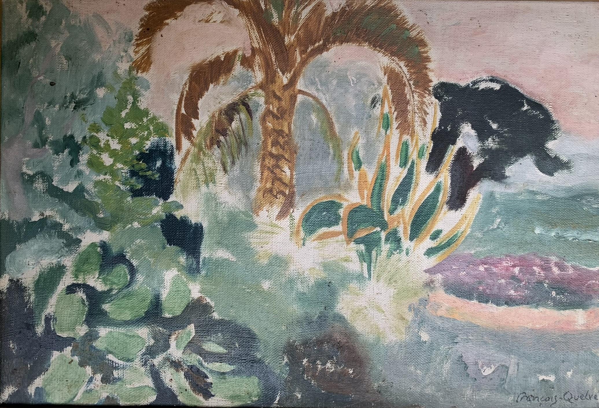 Landscape with palm trees.  François QUELVÉE (1884-1967)
Probably painted in Cannes.
Signed lower right. 
Oil on canvas.
In XX century frame.
Vibrant and a beautiful freedom of execution, with happy and colourful composition, that reveals symbolist