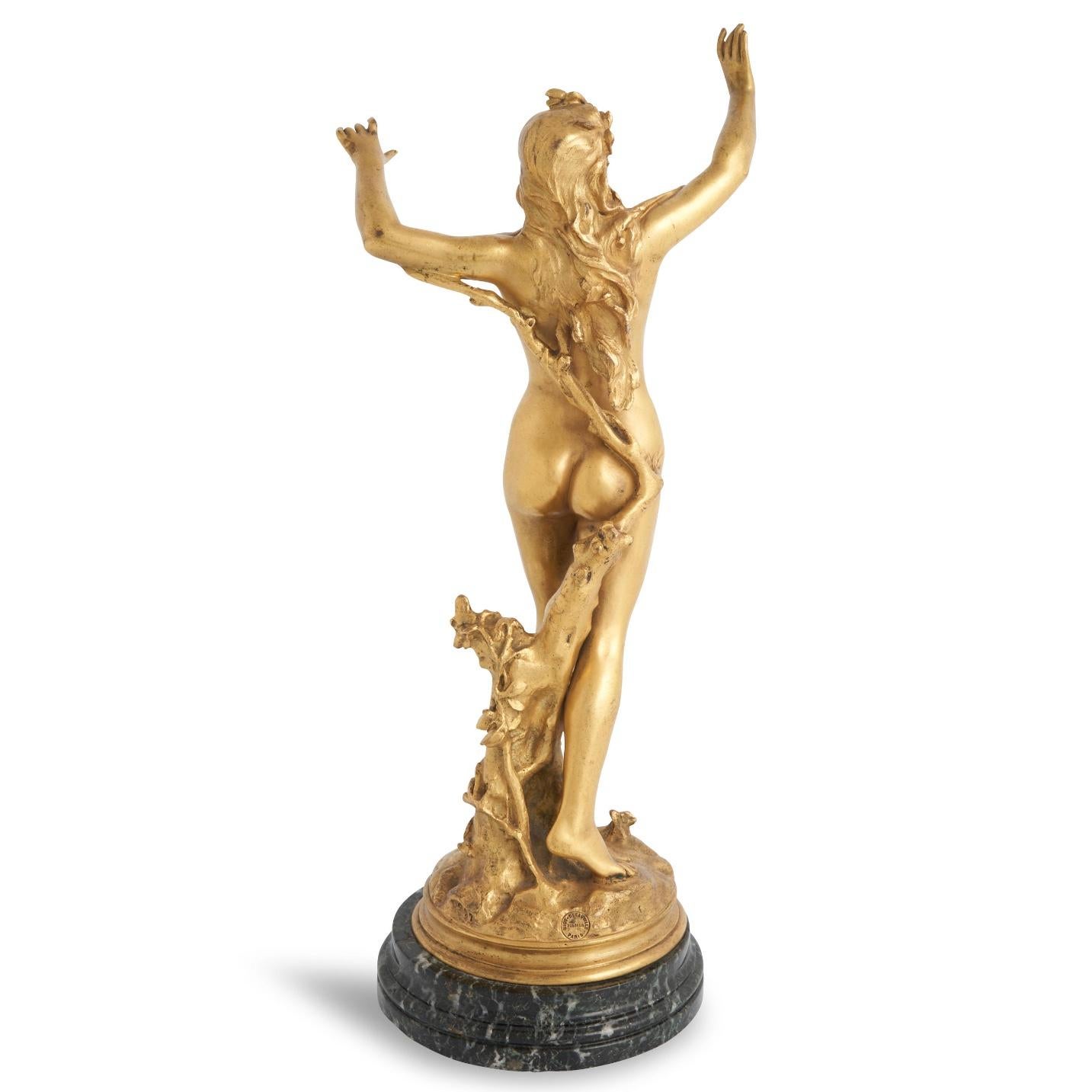 Francois Raoul Larche (1860-1912) LA SEVE o Métamorphose de Daphné Scultura in bronzo dorato Art Nouveau
Base in fusione, bronzo dorato o marmo
Francia, 1900 circa, 
Firmato 