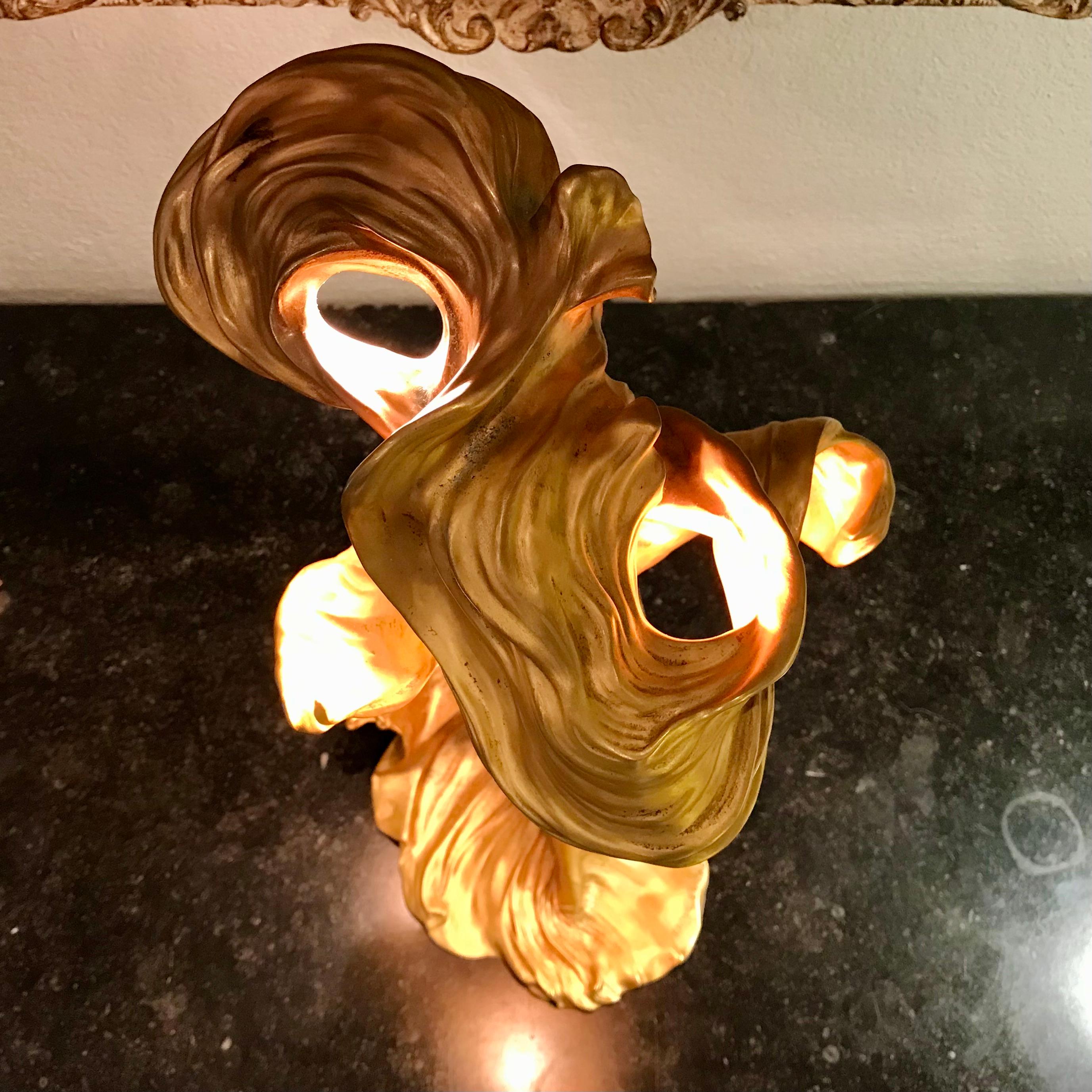 Francois Raoul Larche Art Nouveau Gilt Bronze Loie Fuller Table Lamp For Sale 2
