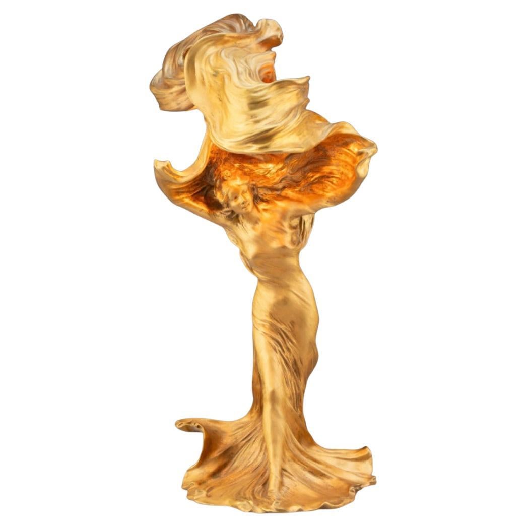 Francois Raoul Larche Art Nouveau Gilt Bronze Loie Fuller Table Lamp For Sale