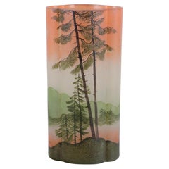 Vintage François-Théodore Legras. Art Nouveau vase in art glass. Forest and lake motif