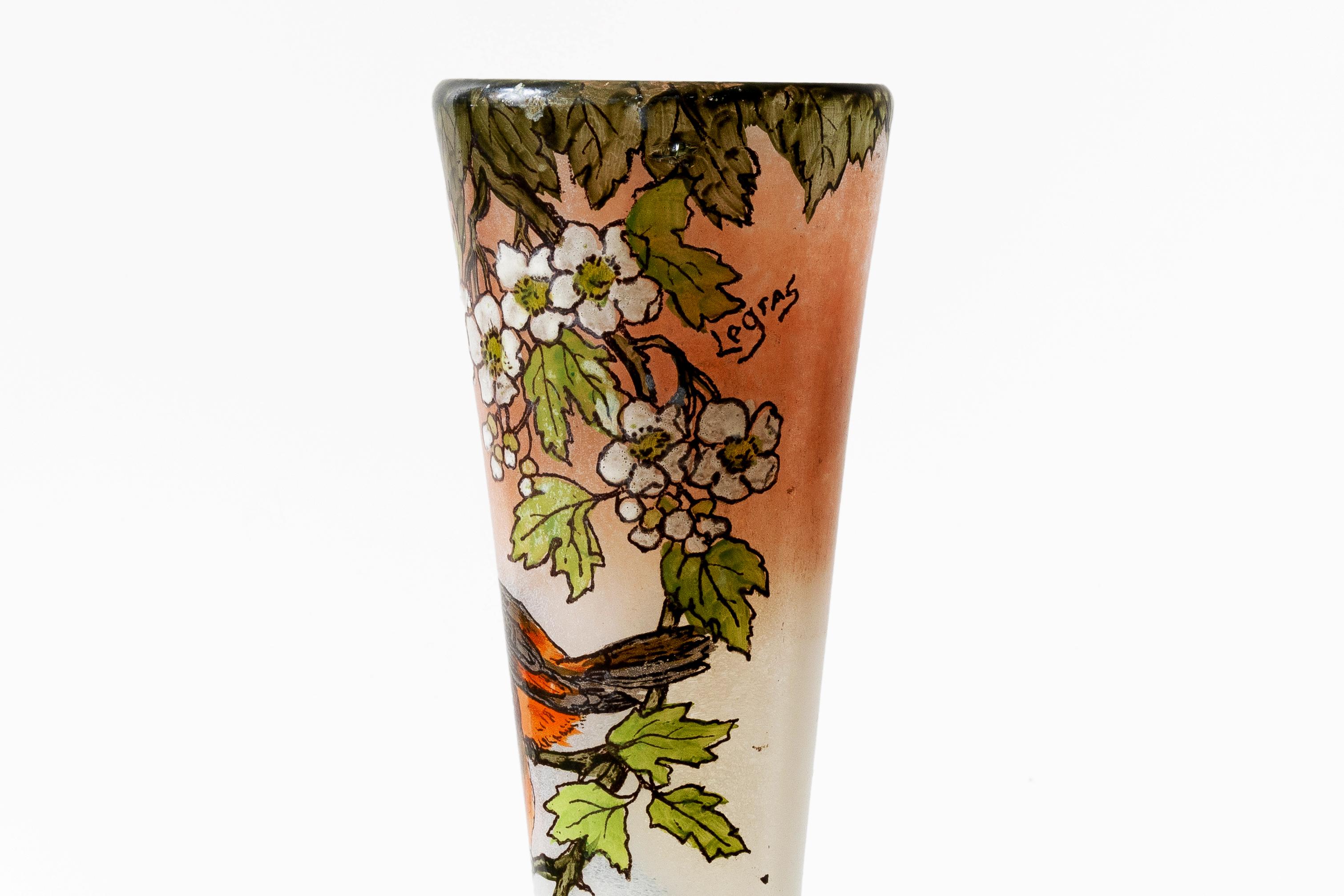 Smalto François-Théodore Legras, Vaso firmato in stile Art Nouveau in vetro bianco e tinto di rosa in vendita