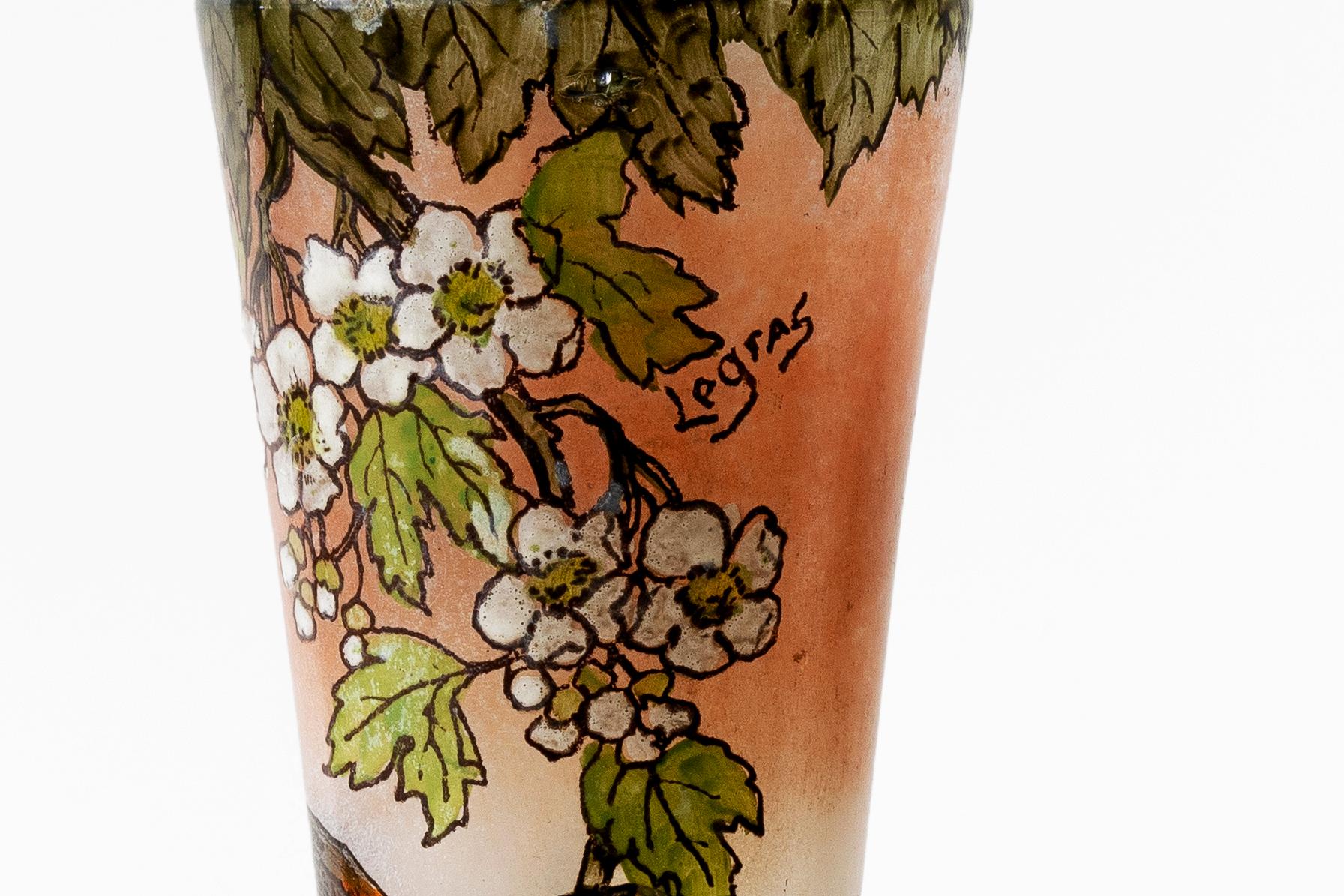François-Théodore Legras, Vaso firmato in stile Art Nouveau in vetro bianco e tinto di rosa in vendita 1