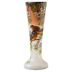 François-Théodore Legras, signierte Jugendstilvase aus weißem und rosa getöntem Glas