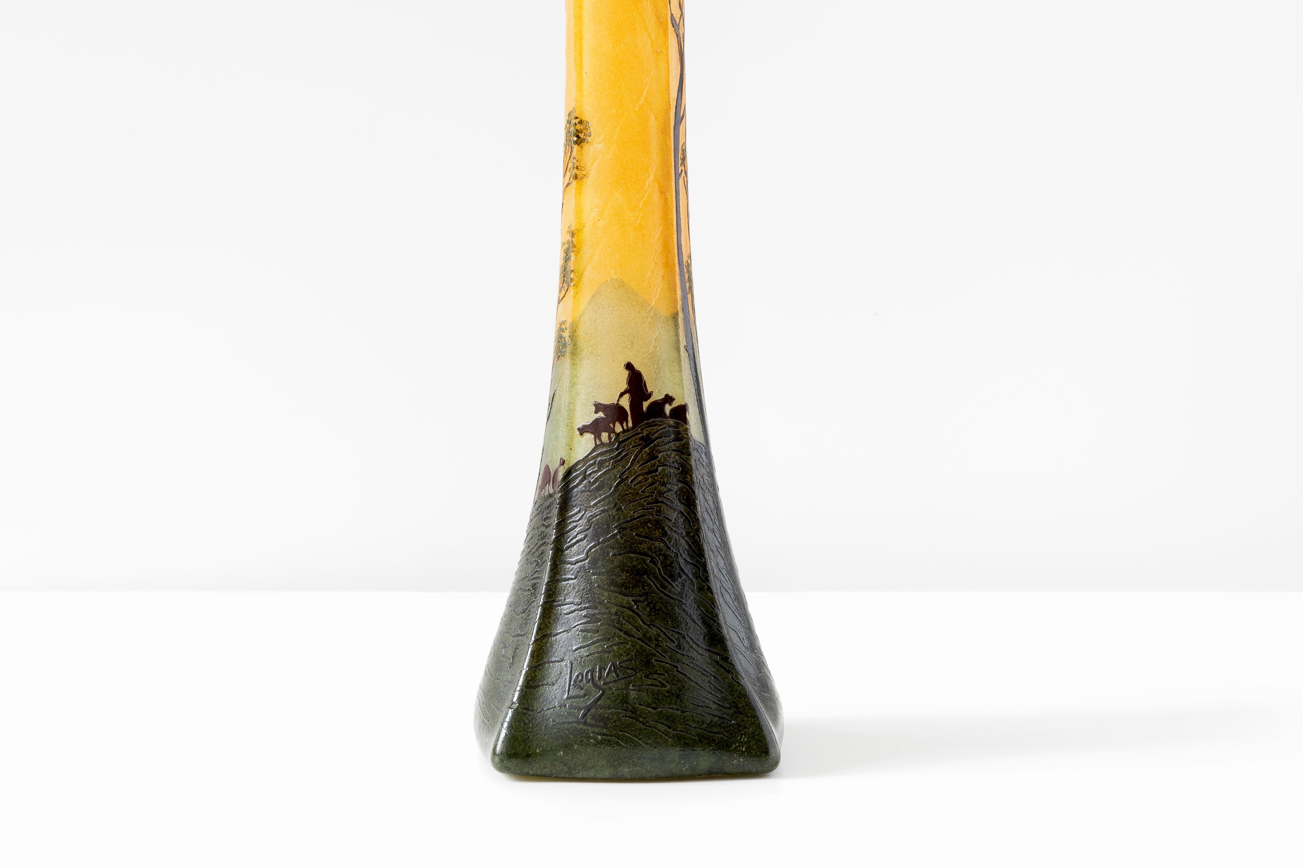 François-Théodore Legras, Vase vintage en verre Soliflores orange et vert, français en vente 4