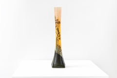François-Théodore Legras, Vintage Orange and Green Soliflore Glass Vase, French