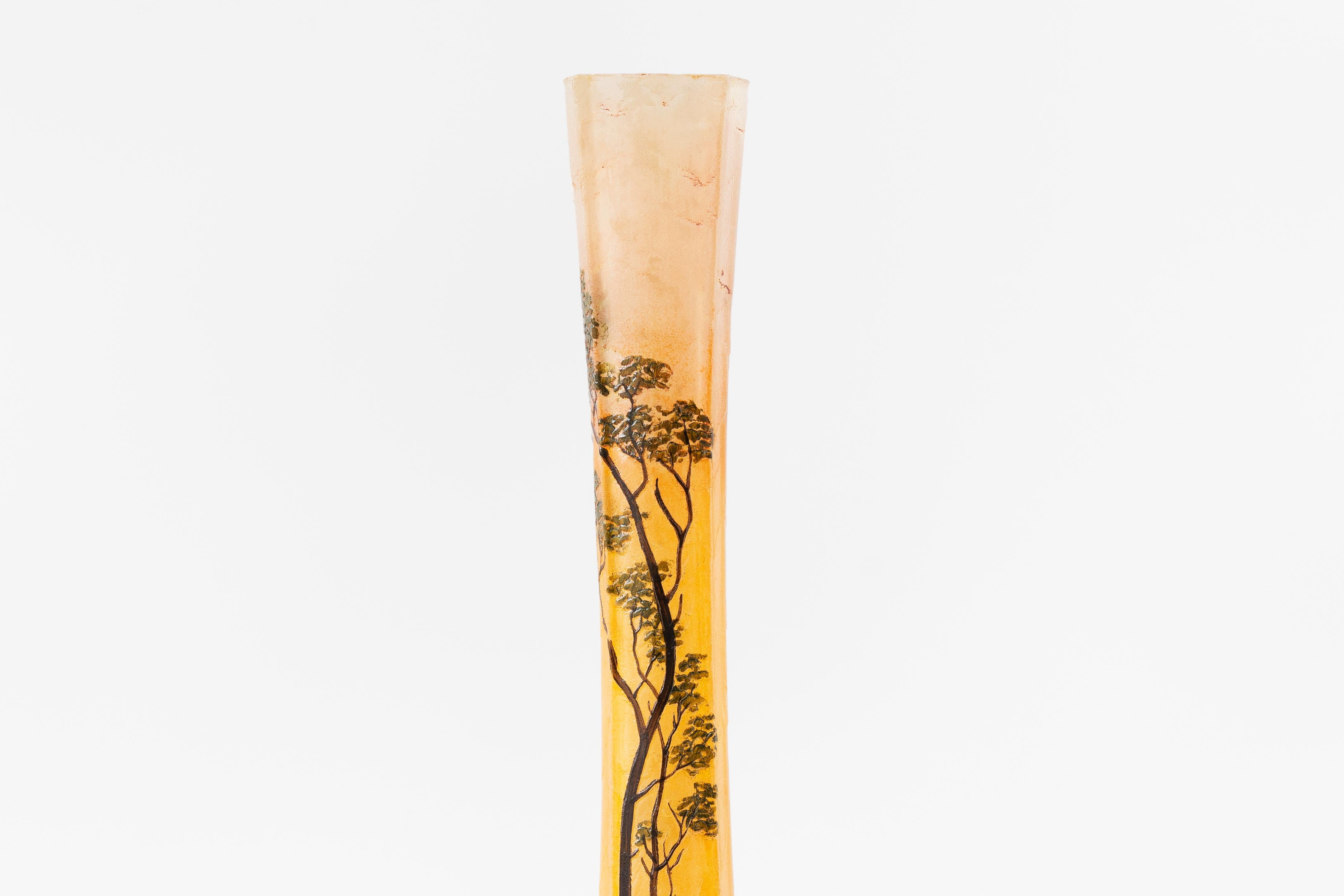 François-Théodore Legras, Vase vintage en verre Soliflores orange et vert, français Bon état - En vente à London, GB