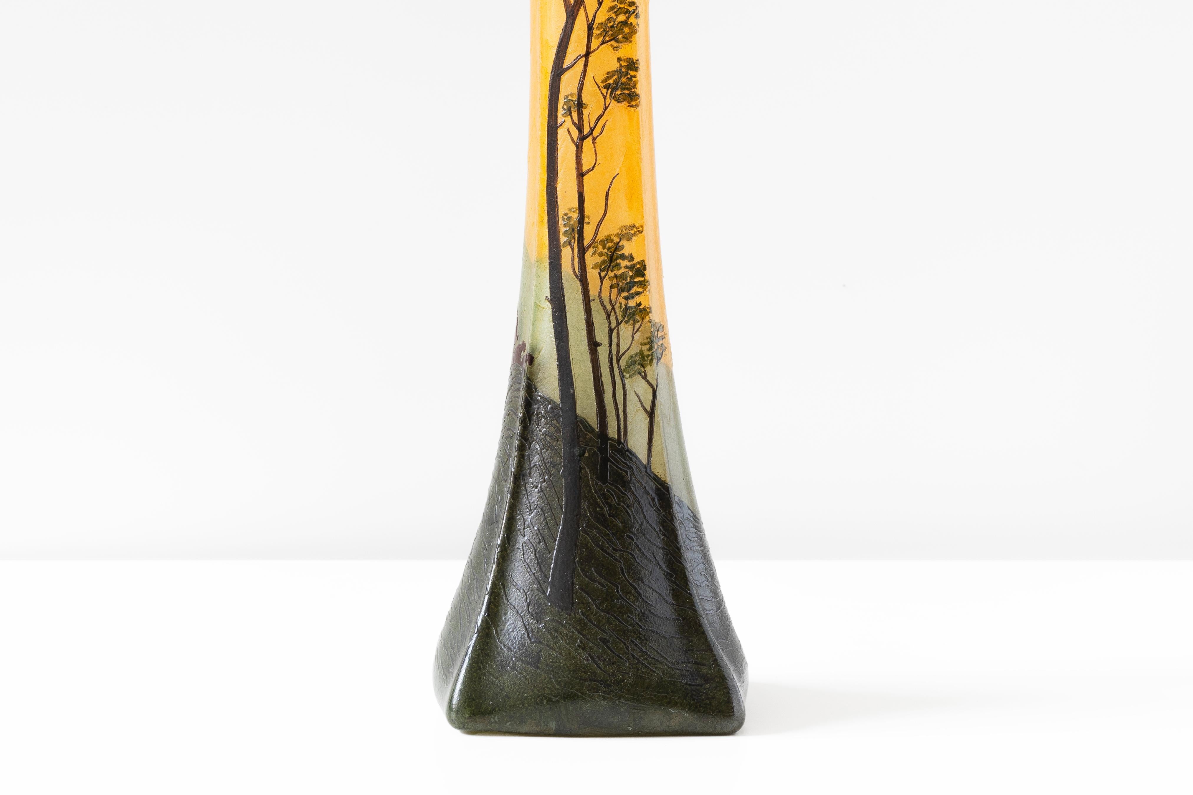 XIXe siècle François-Théodore Legras, Vase vintage en verre Soliflores orange et vert, français en vente