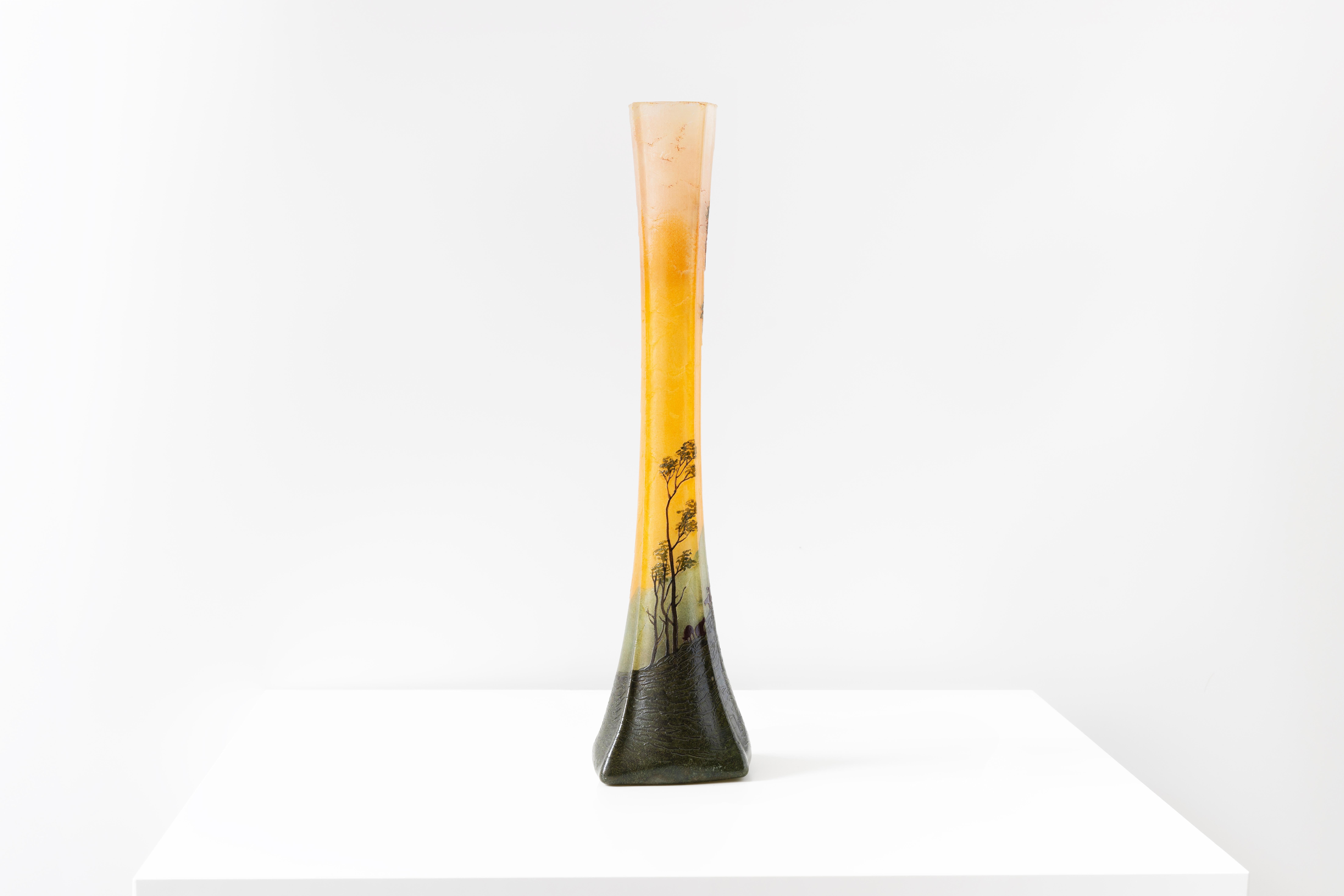 François-Théodore Legras, Vase vintage en verre Soliflores orange et vert, français en vente 1