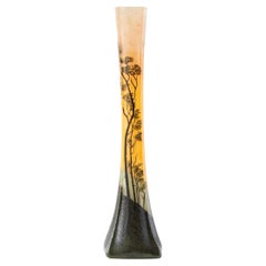 François-Théodore Legras, Jarrón vintage de vidrio Soliflor naranja y verde, francés
