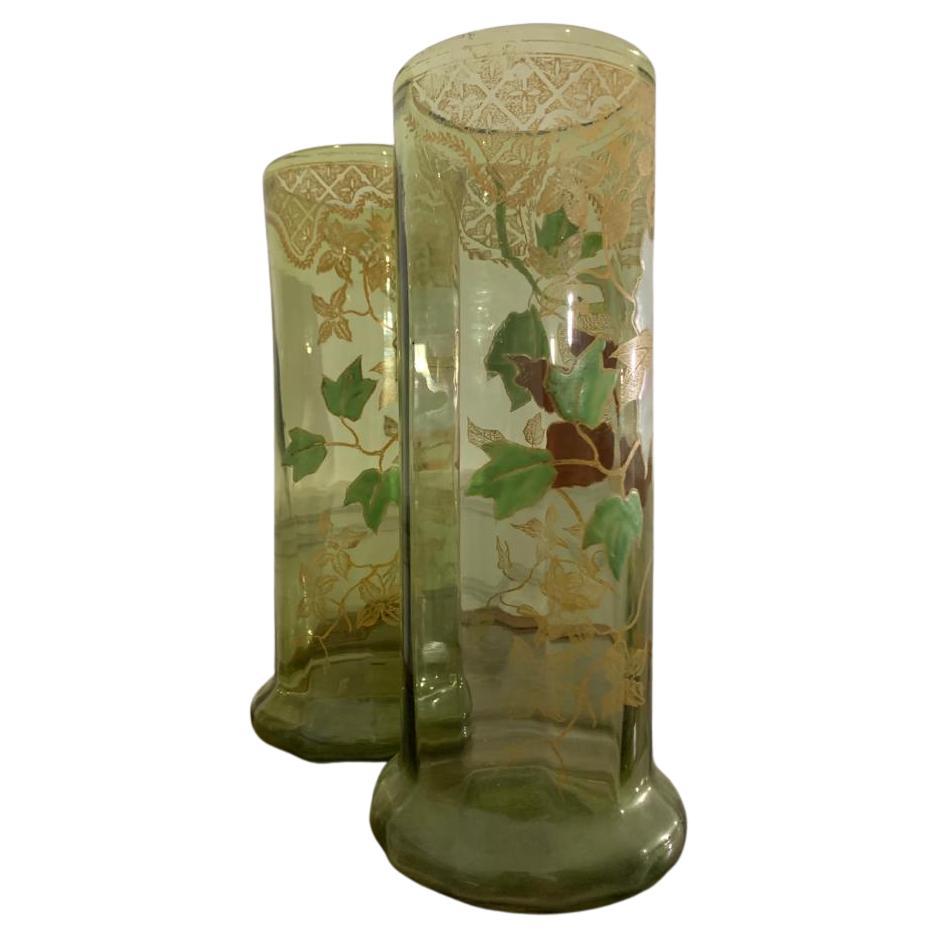 Francois Theodore Legras Pareja de jarrones en vidrio esmaltado Circa 1900 Art Nouveau en venta